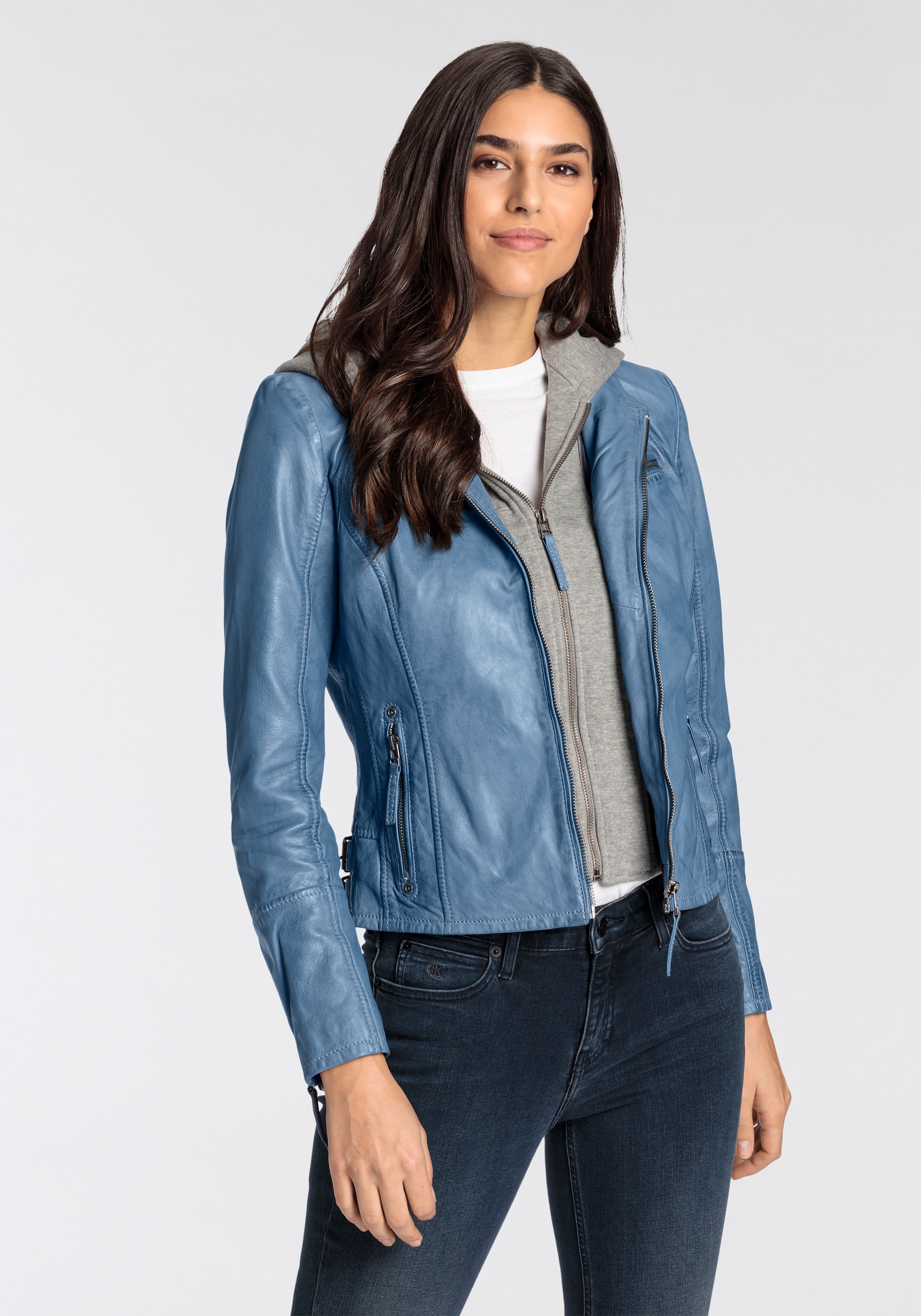 Mauritius Lederjacke »NOLA«, mit Kapuze, Two-in-One Style - mit abnehmbarer Jersey-Kapuze