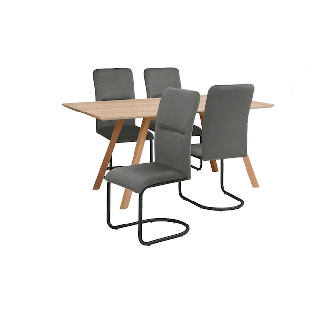 INOSIGN Essgruppe »Alex/Freja«, (Set, 5 tlg.), bestehend aus Alex Esstisch  160 cm und 4er Set Freja Stühle, Samtstoff online kaufen | Jelmoli-Versand