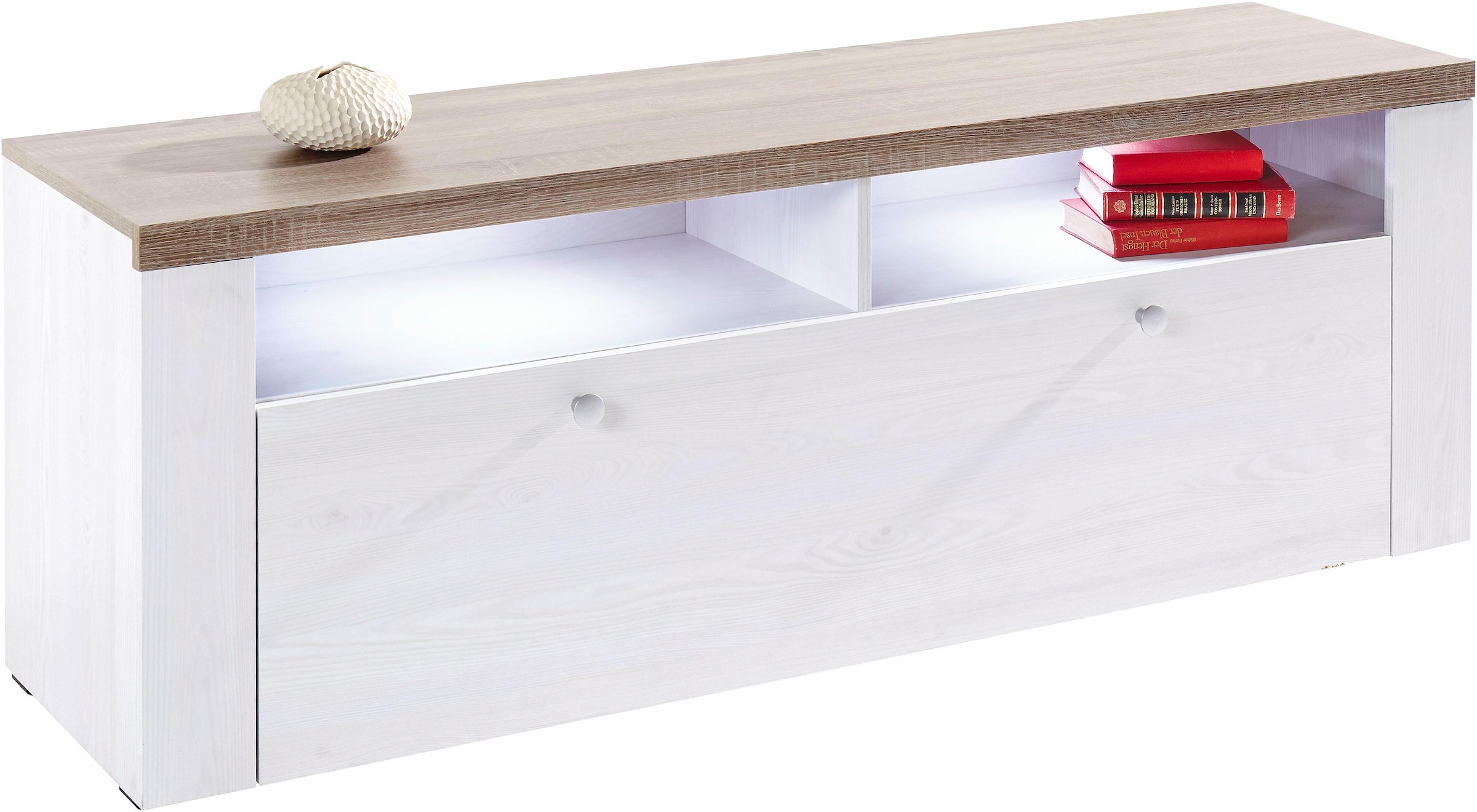 Home affaire Lowboard »Larona, zeitloses TV Board mit 1 Klappe und 2 offenen Fächern«, Breite 140 cm, Fernsehbank, viel Stauraum, dekorative Rahmenoptik