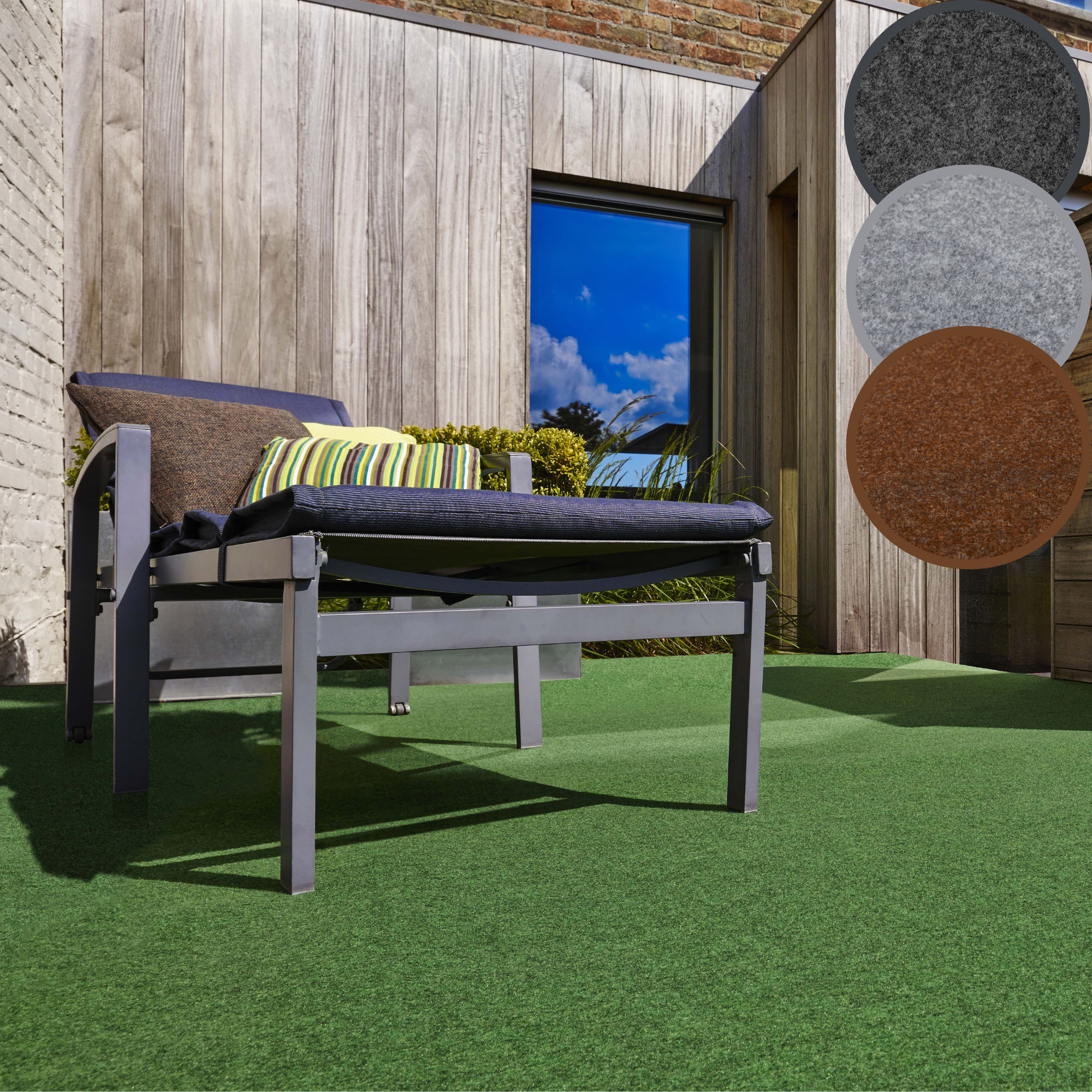 Andiamo Kunstrasen "Edinburgh, Made in Netherlands" rechteckig 4 mm Höhe aus Nadelfilz, mit Drainagenoppen, für Balkon, Terasse, Wintergarten