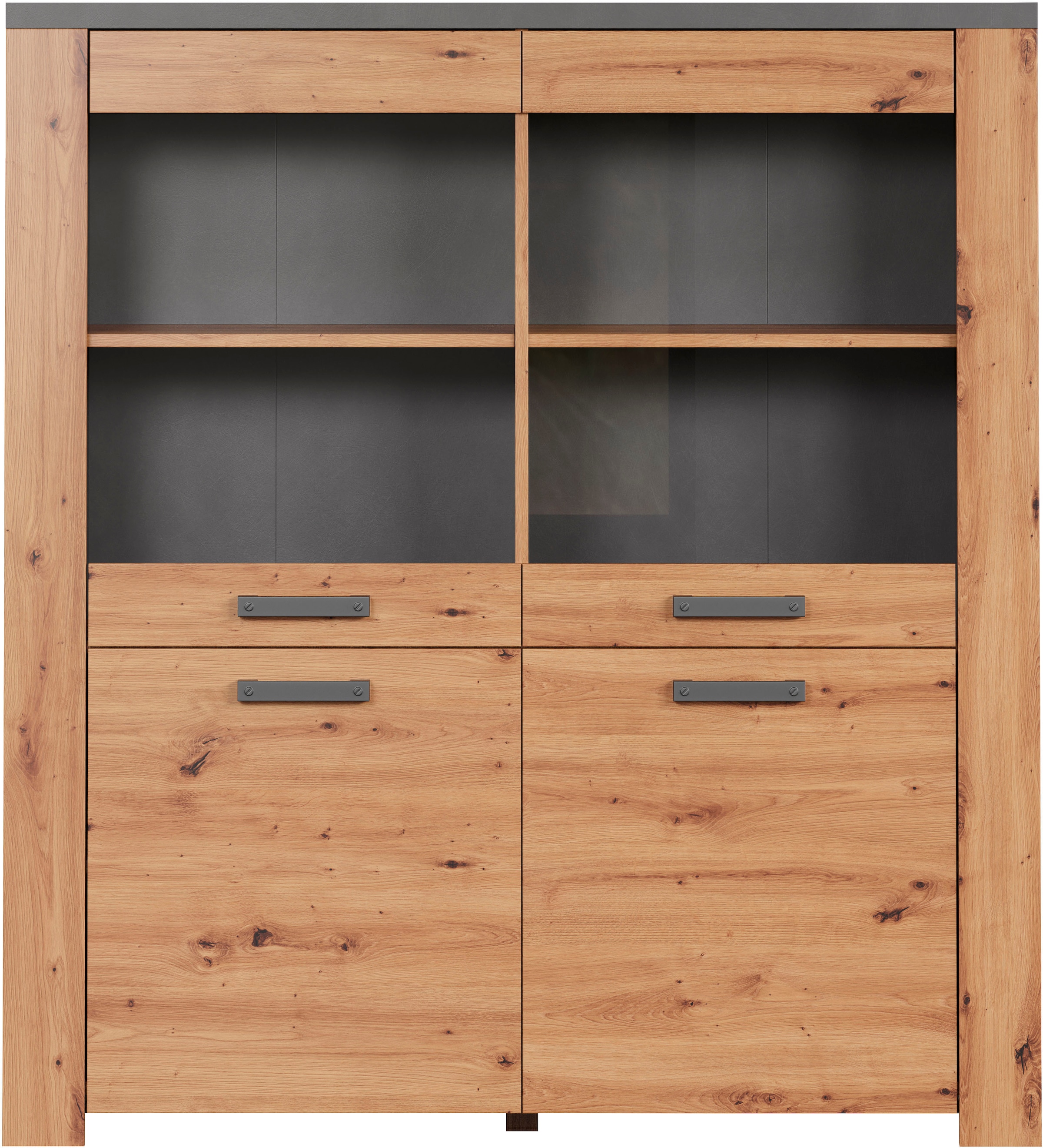 Home affaire Highboard »Ambres«, (1 St.), Vitrine, Echtholzoptik, ca. Masse BxH: 127x139 cm