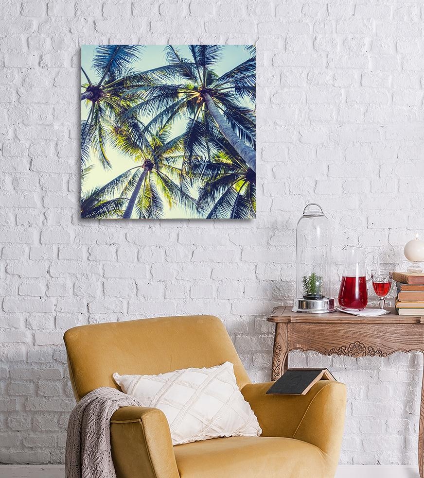 queence Leinwandbild »Miami«, Palmen-Himmel-Sonnenaufgang, Premium-Leinwandstoff, Handarbeit aus Deutschland, 50x50cm