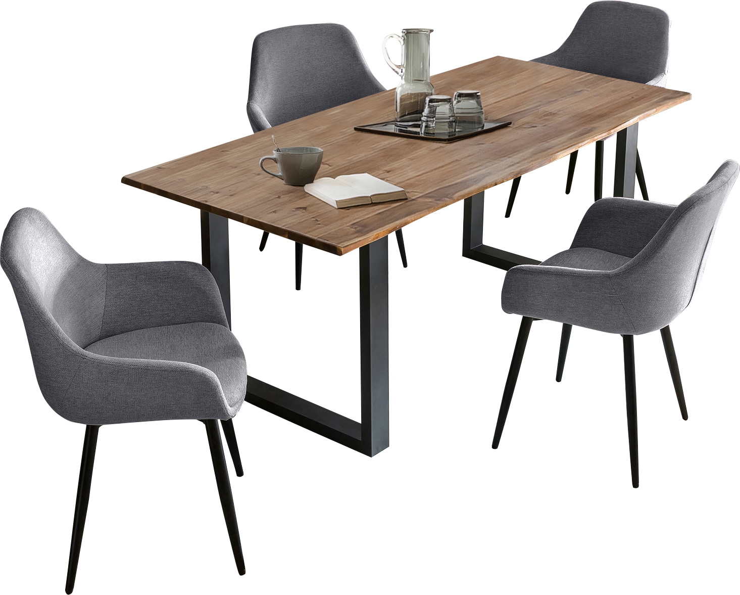 SalesFever Essgruppe »Essgruppe im schicken Stil«, (Set, 5 tlg.), 5-teiliges Set: Tischplatte mit seidenmattem OSMO Hartwachs-Öl behande