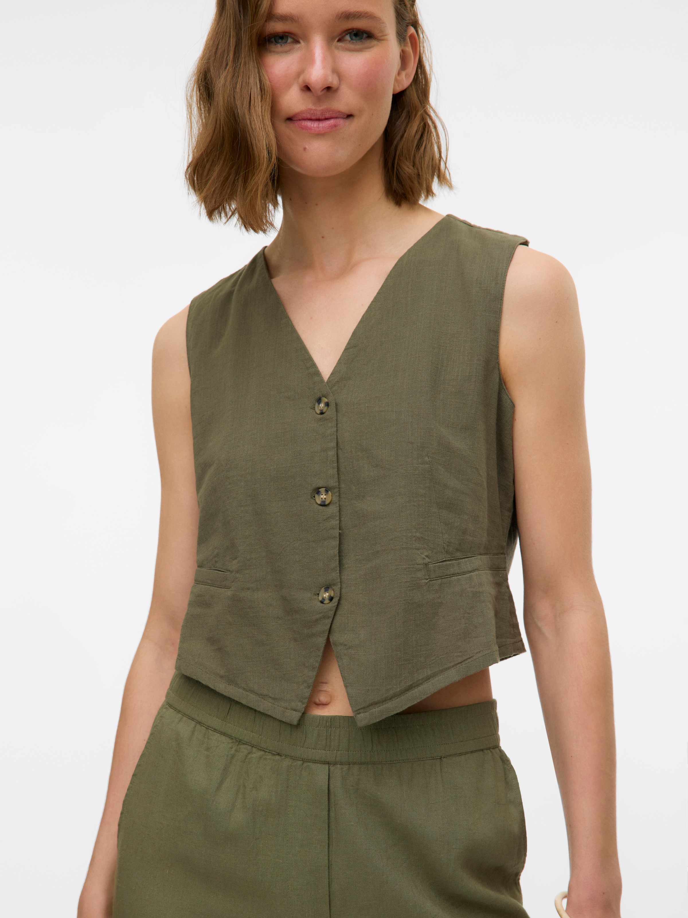 Vero Moda Kurzweste »VMCAIA SL VEST WVN NOOS« Baumwolle mit Leinen, figurbetonte Form