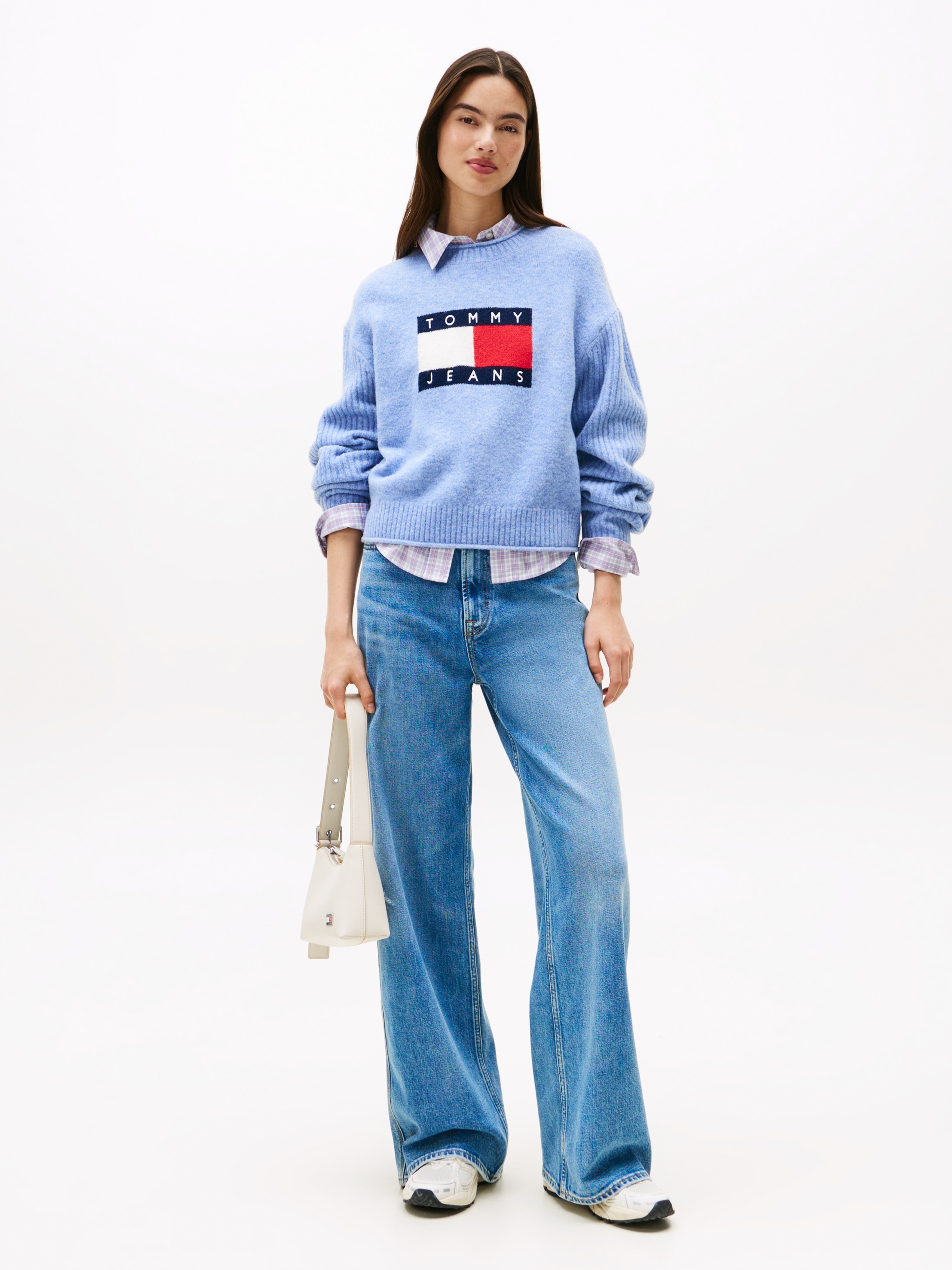 Tommy Jeans Strickpullover »TJW MELANGE FLAG SWEATER RIB EXT«, in gerippter Struktur