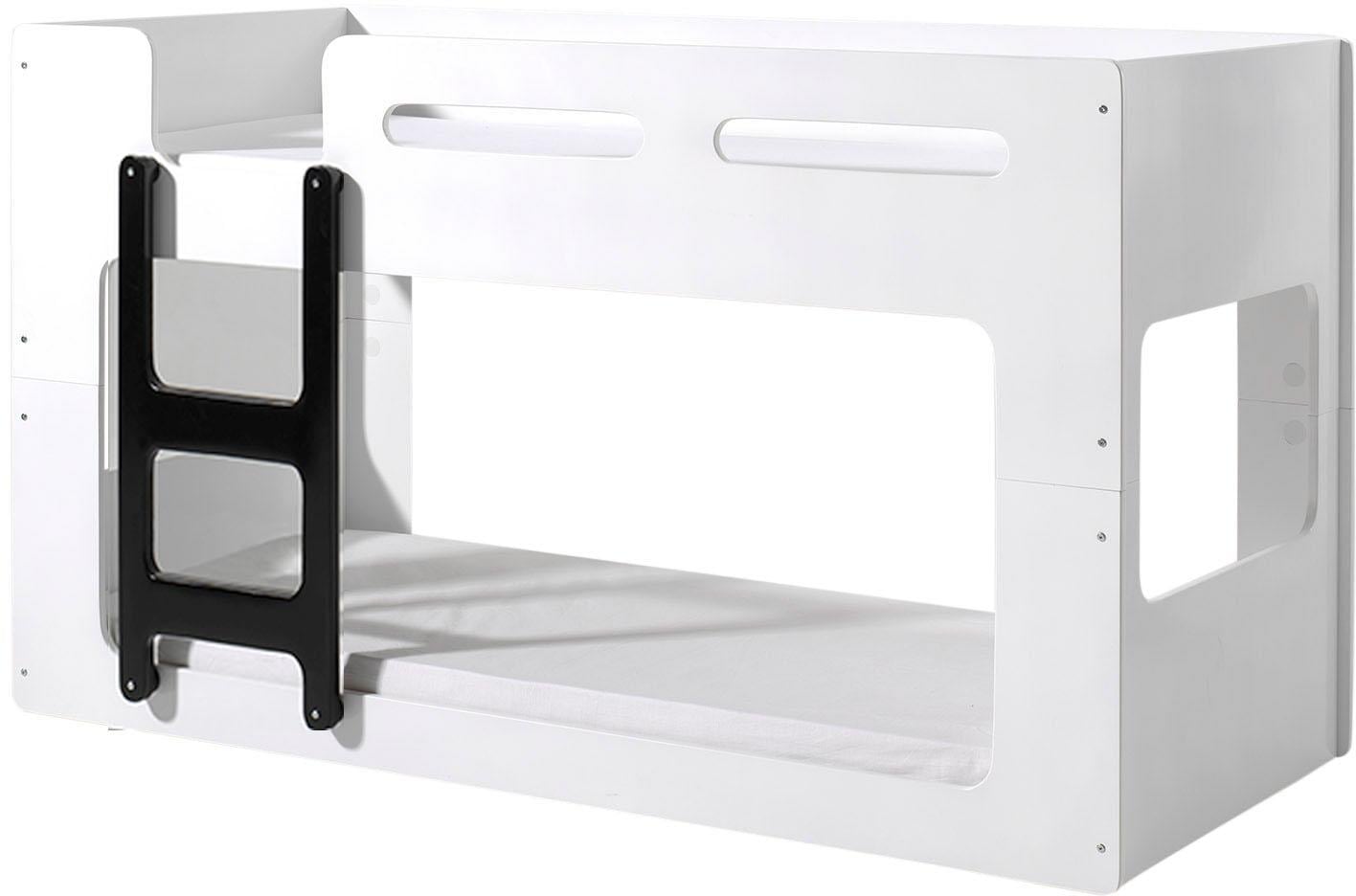 Vipack Hochbett »Luca, Liegefläche oben 90/200, moderne zeitlose Optik«, (B/H/T ca. 209x121x101cm, MDF weiss lackiert, Leiter schwarz), inkl. Bodenplatten für die Matratzen mit Abstand für Belüftung