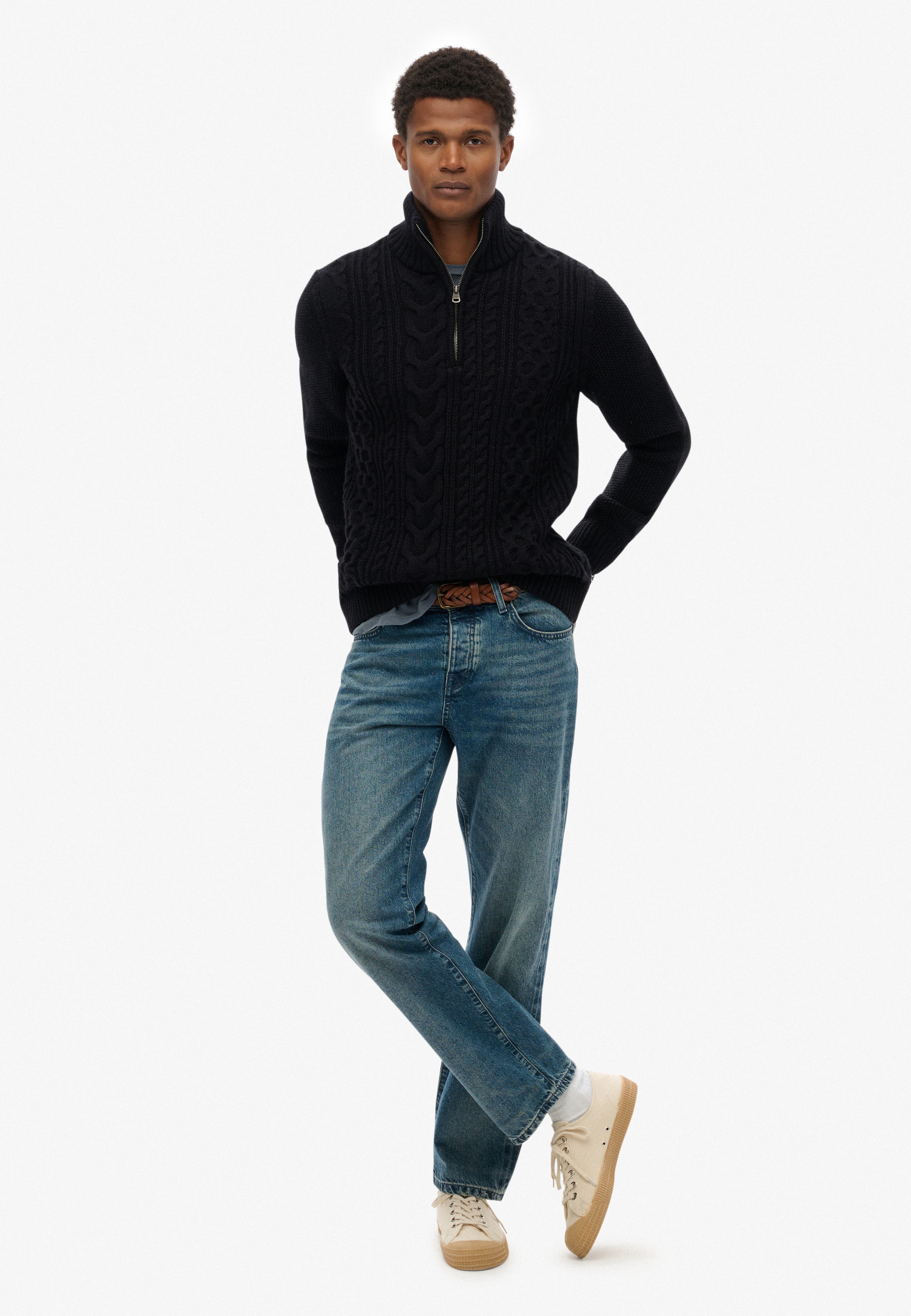 Superdry Strickpullover »JACOB CABLE KNIT HALF ZIP«