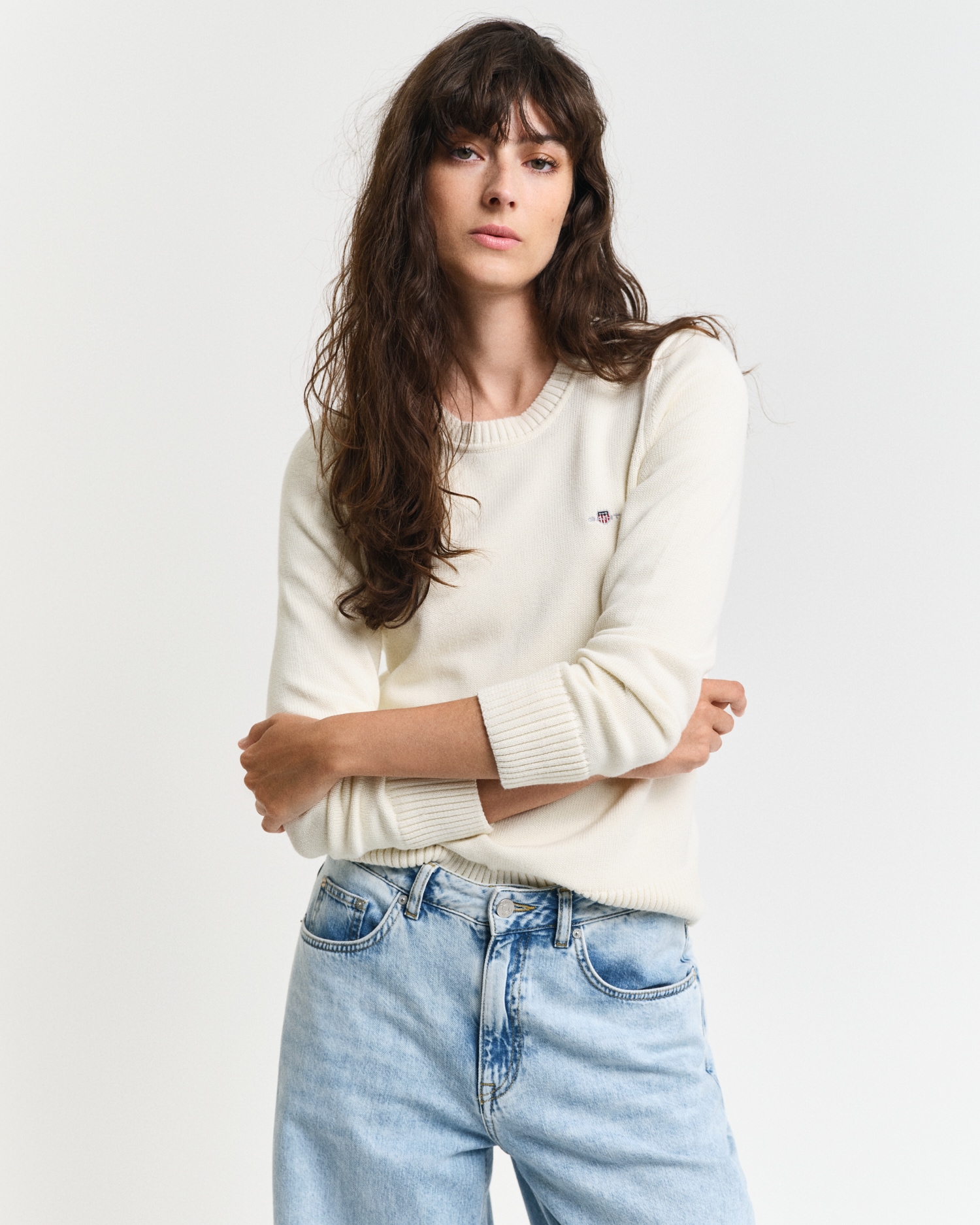 Gant Rundhalspullover »CLASSIC COTTON C-NECK«, mit Zopfstrickmuster