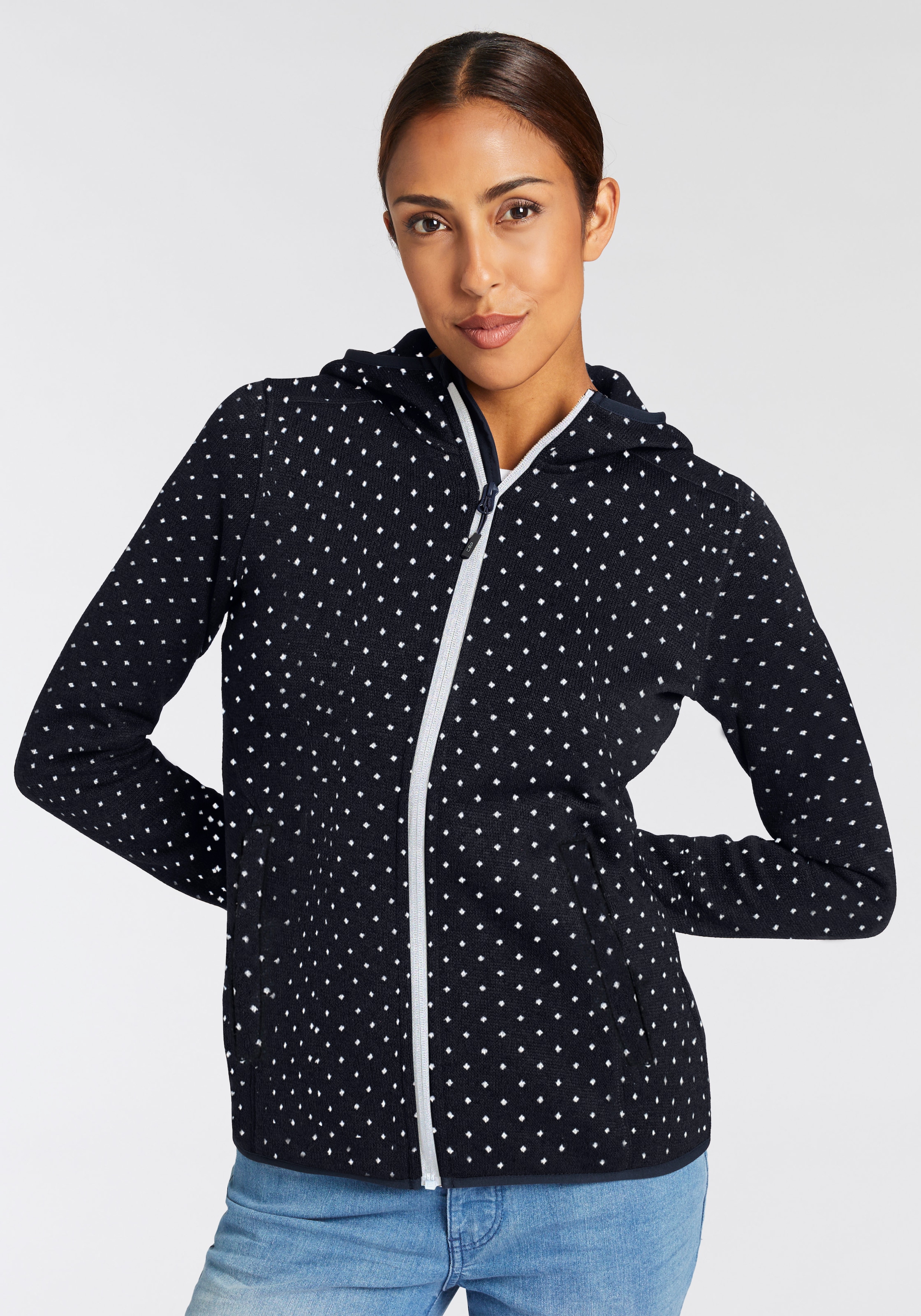 CMP Strickfleecejacke "WOMAN JACKET FIX HOOD" mit Kapuze mit Kapuze, atmungsaktiv, schnell trocknend
