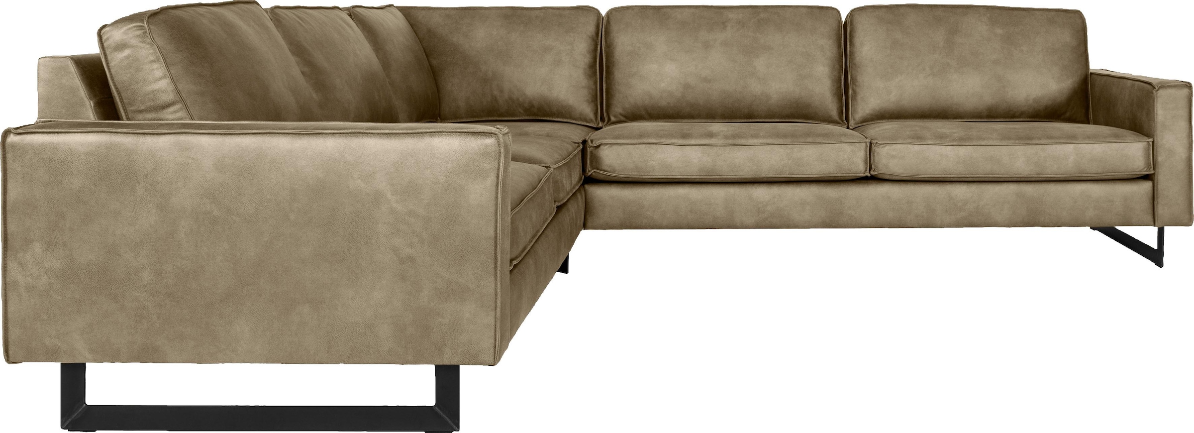 Places of Style Ecksofa »Pinto, XXL, 250/290 cm, langer Schenkel, Ottomane«, Cord, Chenille, Lederoptik, mit Keder, Metallfüsse, Wellenunterfederung