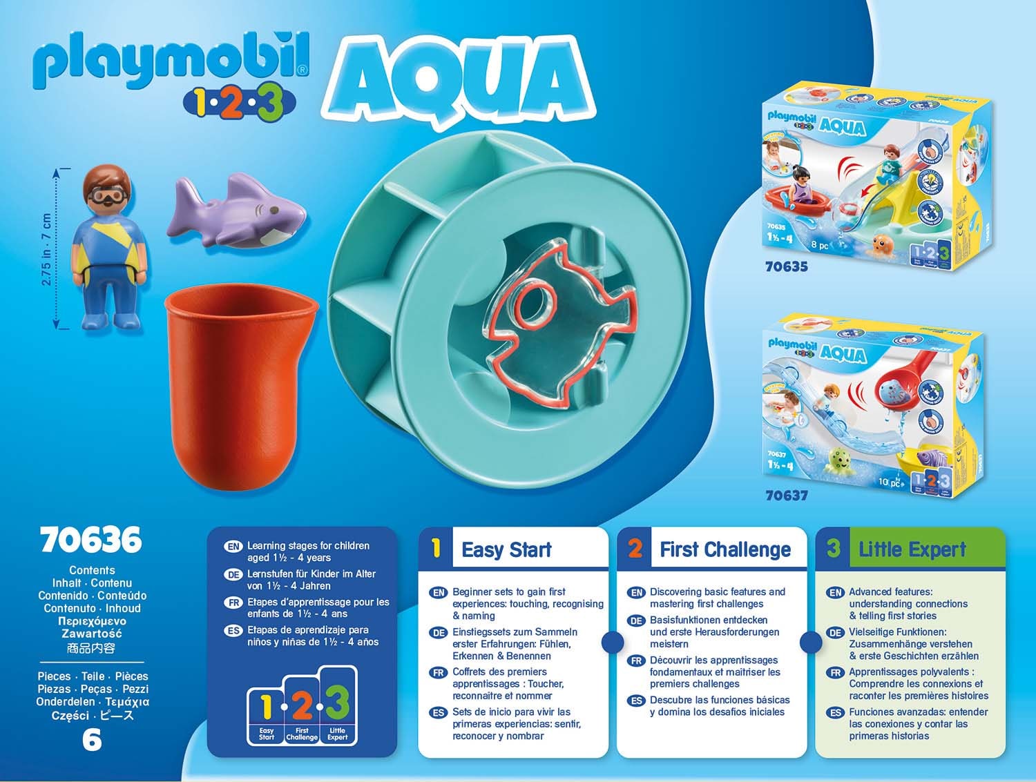 Playmobil® Konstruktions-Spielset »Wasserwirbelrad mit Babyhai (70636), Playmobil 123 - Aqua«, (6 St.), Made in Europe