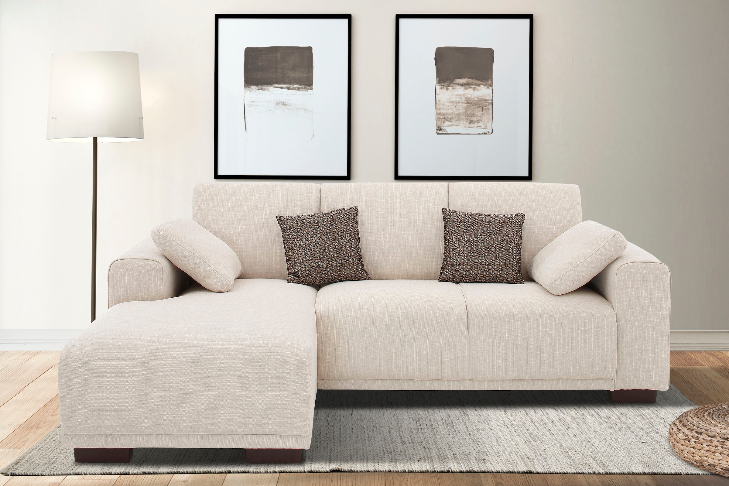 Home affaire Ecksofa »BORNHOLM L-Form mit Recamiere, Masse B/T/H: 234/162/85 cm«, Recamiere links oder rechts bestellbar, Wellenfederung, inkl. 2 Kissen