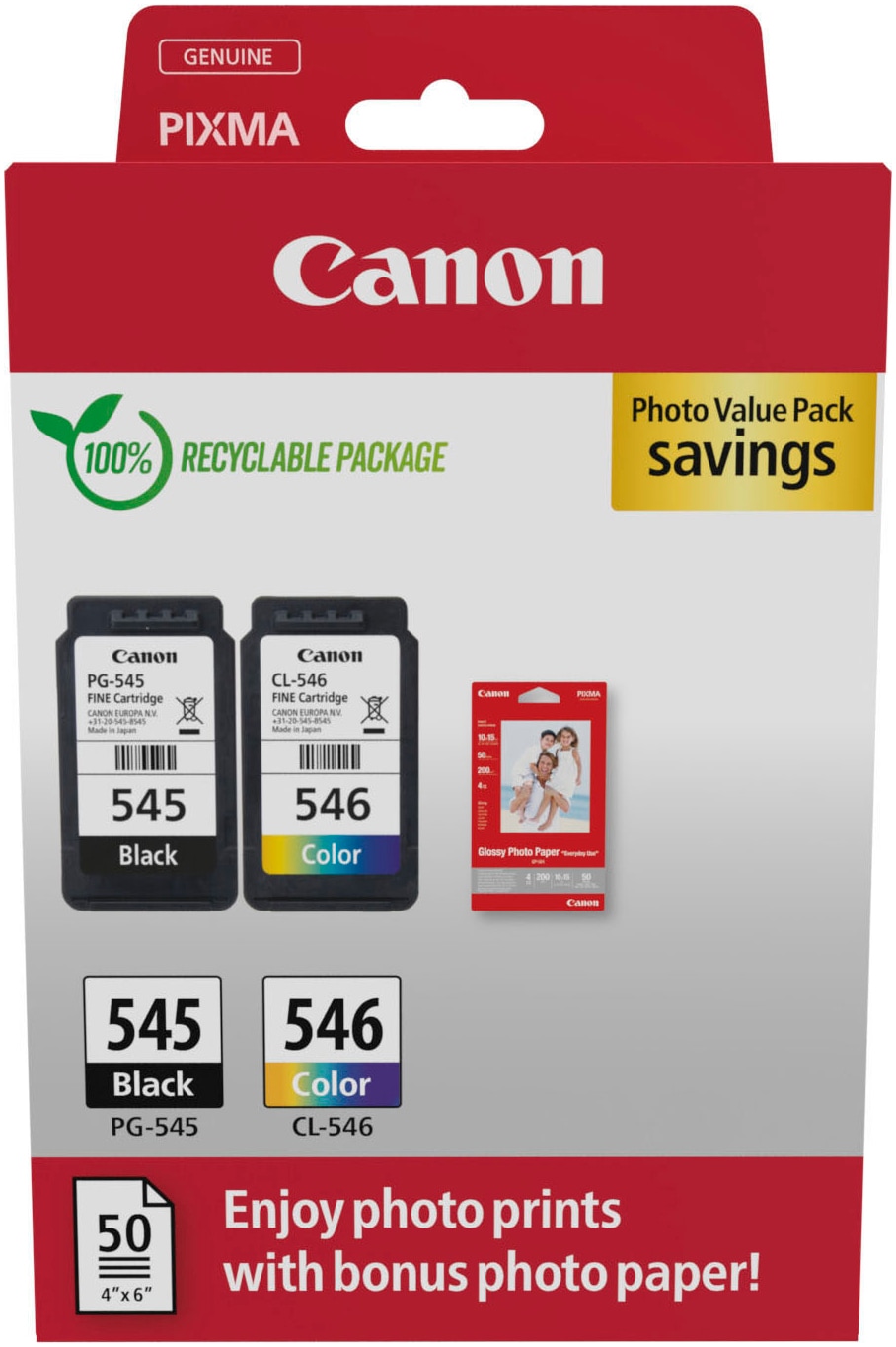 Canon Tintenpatrone »PG-545/CL-546 Photo Value Pack«, (Packung, 2 St.)