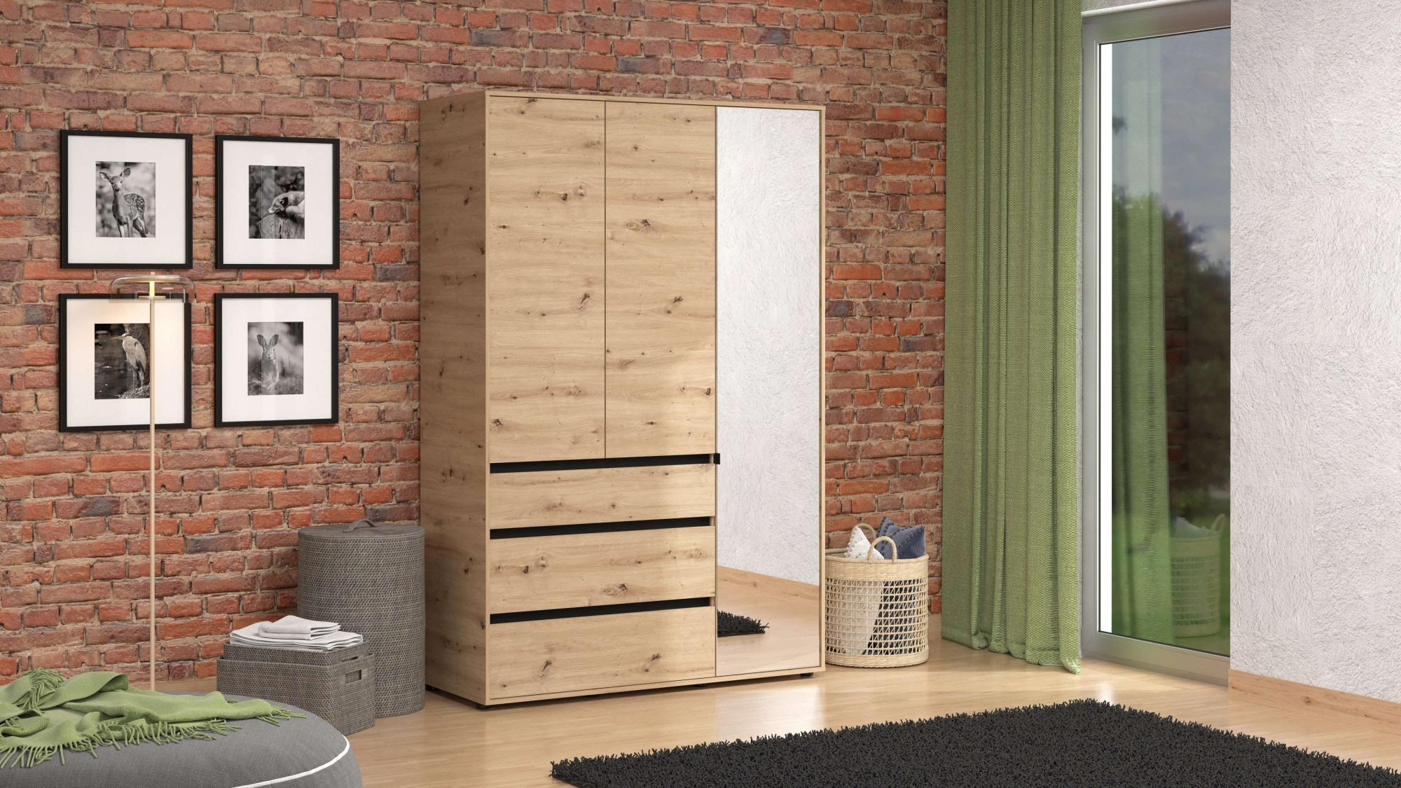 INOSIGN Kleiderschrank »Corbett, grifflose Optik, FSC-zertifziert, Made in Europe« 138 oder 182,5cm breit, 211cm hoch und 54,5cm tief, mit Spiegel, 3 Schubladen und Innenausstattung