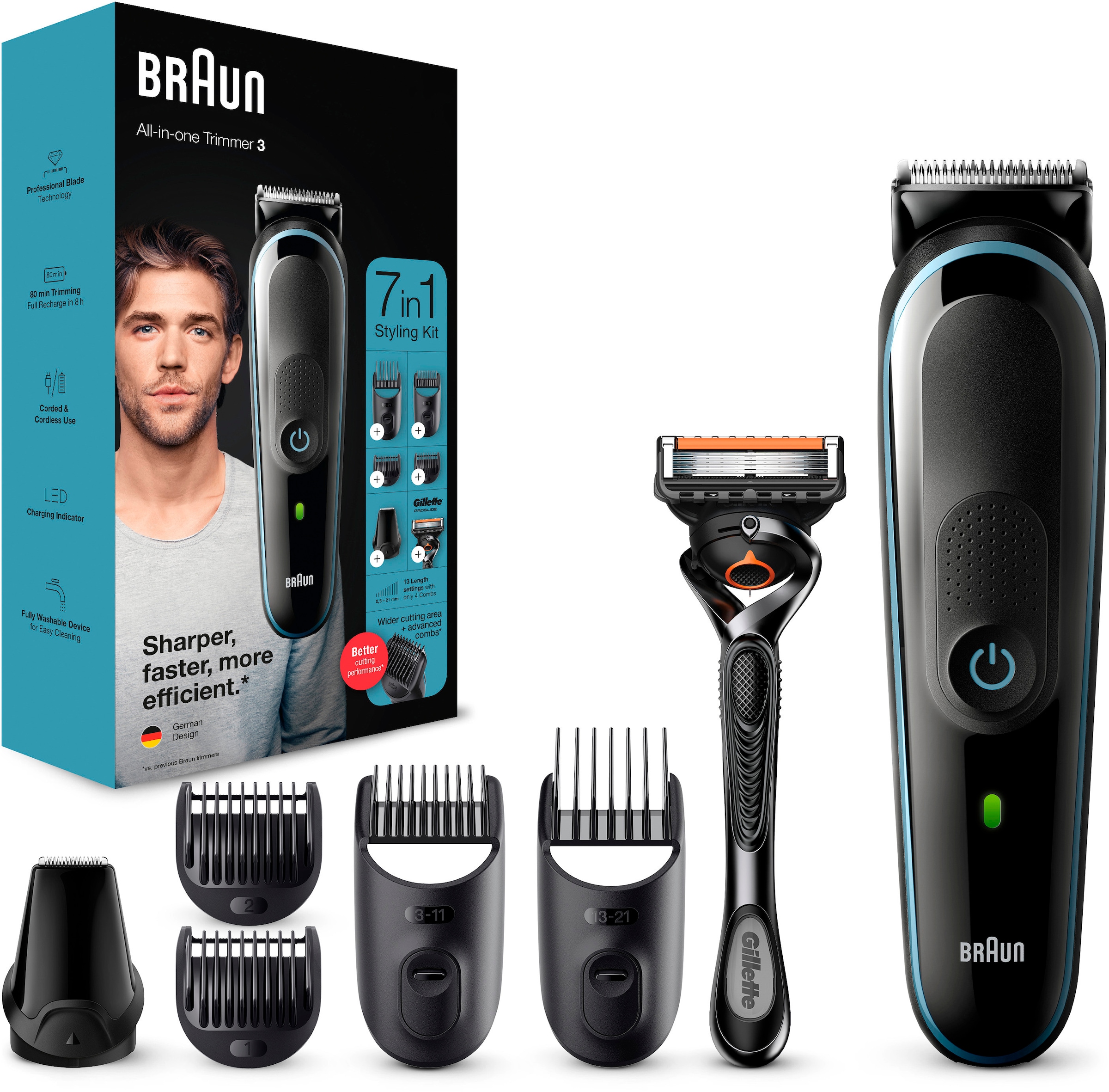 Braun Haarschneider »Multi-Grooming-Kit 3 MGK3345«, 5 Aufsätze, 7-in-1 Barttrimmer und Haarschneider, 5 Aufsätze