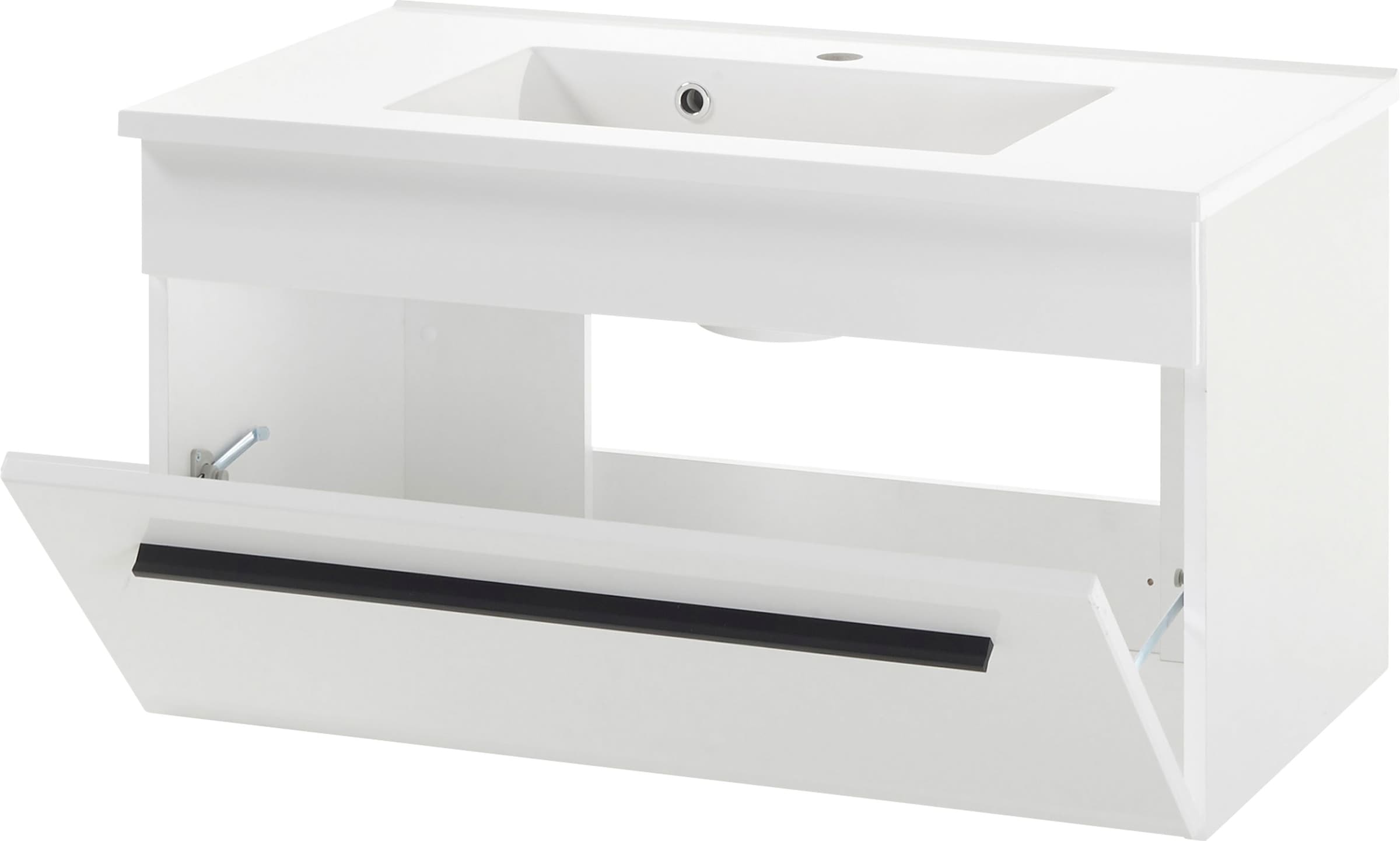 INOSIGN Waschtisch »Cantara, Waschtisch inkl. Waschbecken, modernes Design«, mit schwarzen Griffen, ausreichend Stauraum