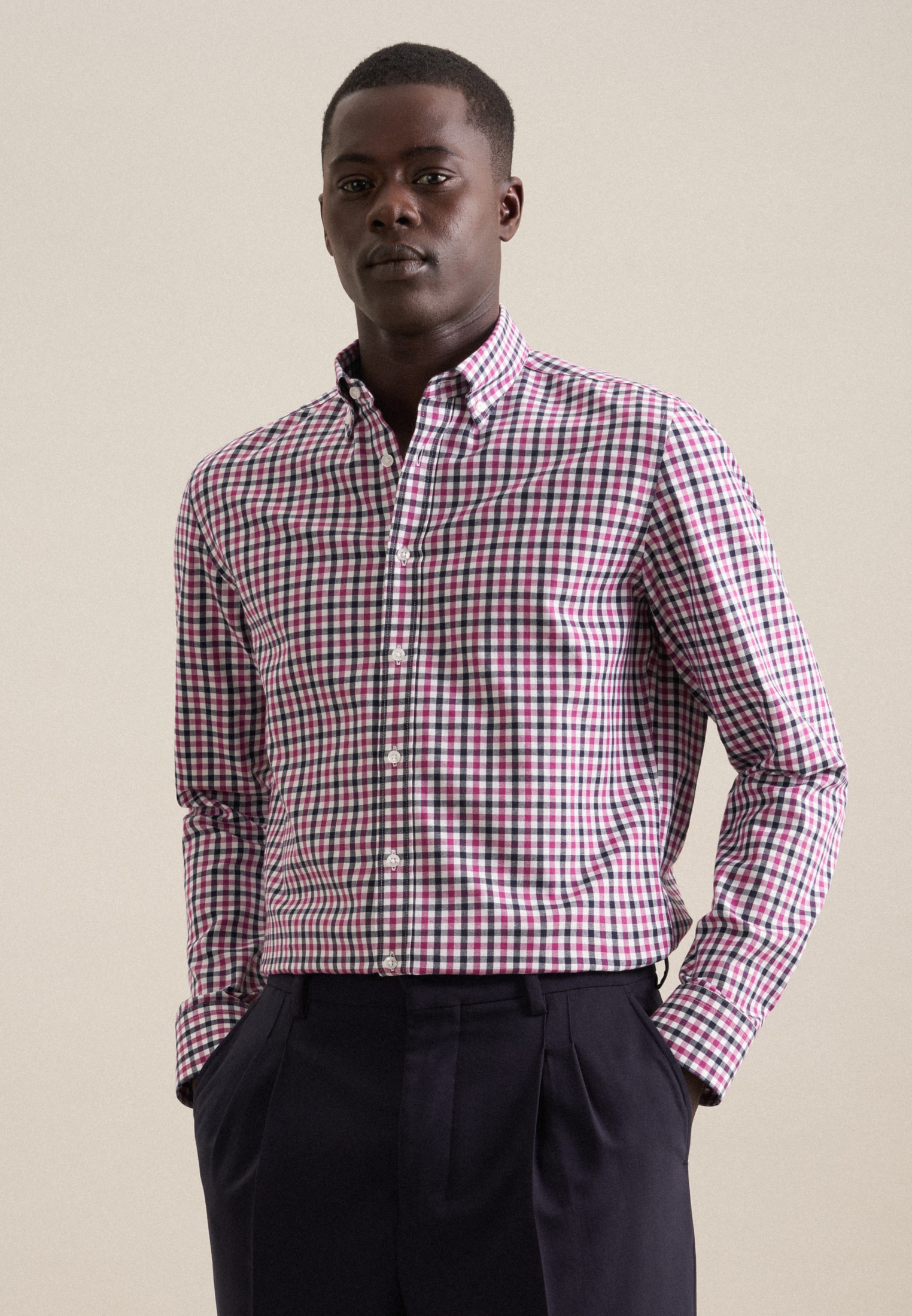 seidensticker Flanellhemd »Shaped« Shaped 1/1 Button-Down-Kragen Karo