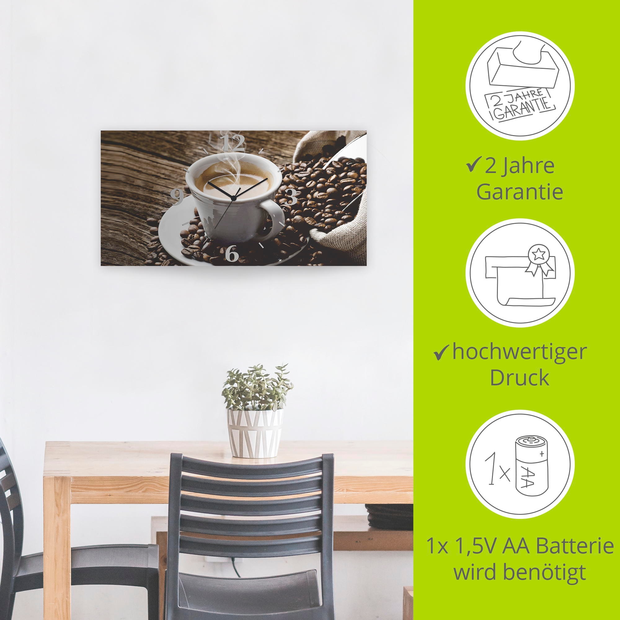 Artland Wanduhr »Heisser Kaffee - dampfender Kaffee«, 3D Optik gebogen, mit Quarz- oder Funkuhrwerk, versch. Grössen