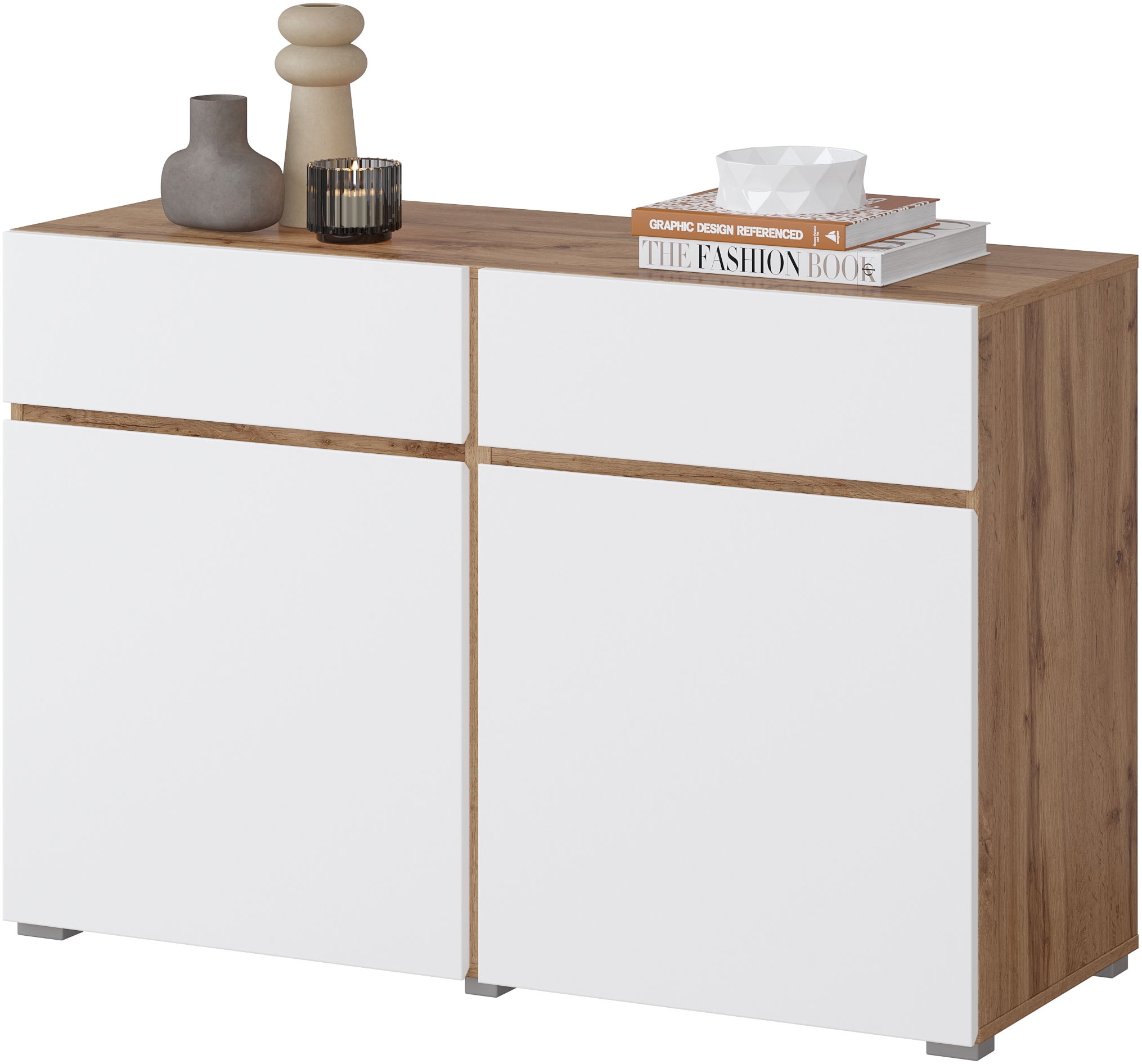 INOSIGN Sideboard »Cross,Breite 119,5 cm, moderne grifflose Kommode,2 Türen/2 Schubkästen«, Schubladenschrank,Anrichte mit viel Stauraum, Einlegeböden verstellbar