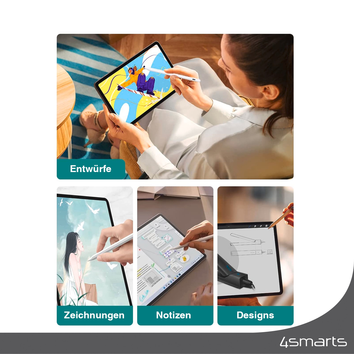 4smarts Eingabestift »Pencil Pro 3 für Apple iPad / iPad Pro«, aktiver Eingabestift, kapazitiv, USB-C