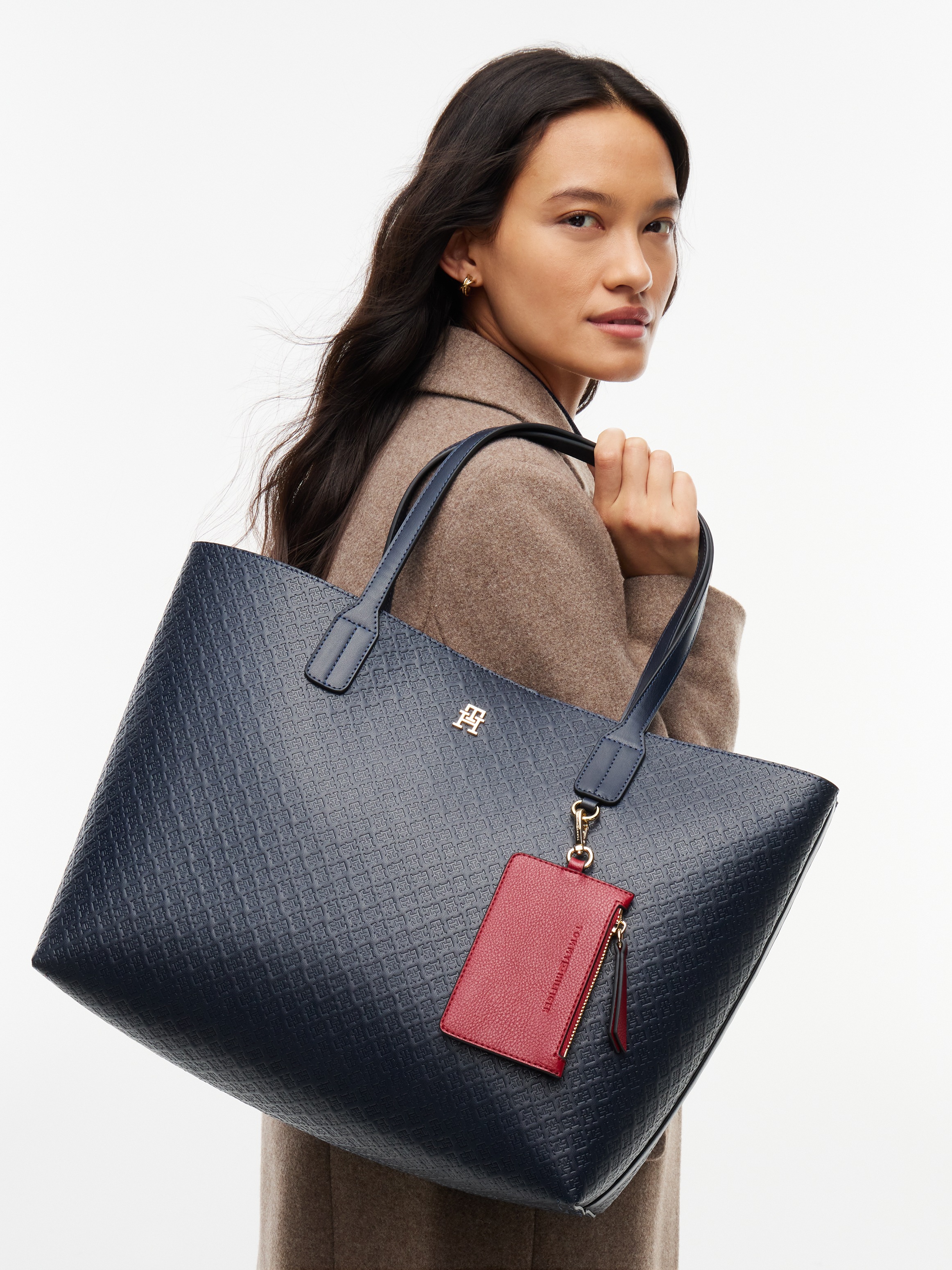 Tommy Hilfiger Handtasche Th Icon Tote Mono AW0AW19004 Dunkelblau