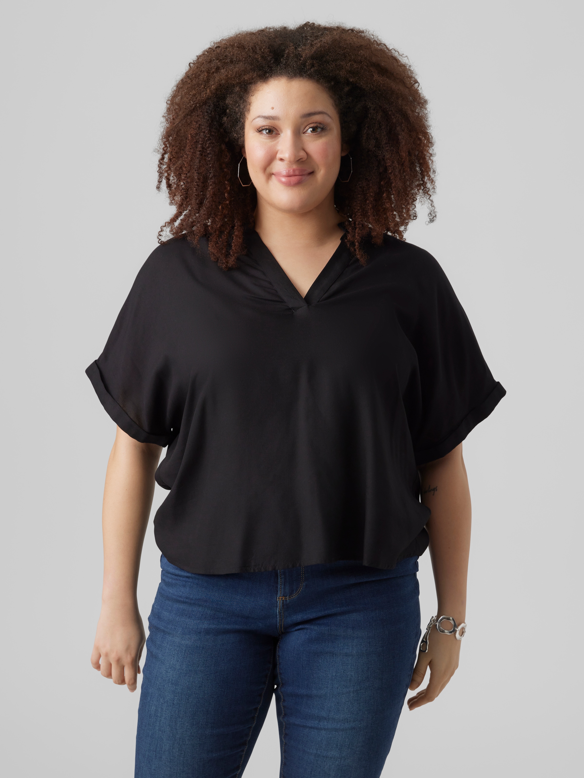 Vero Moda Curve Shirtbluse "VMCBEAUTY SS TOP NOOS CUR" Viskose, regular fit, Kurzarm