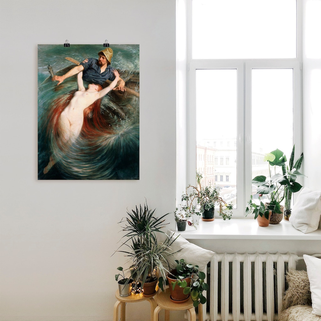 Artland Wandbild »Ein Fischer in den Fängen einer Sirene.«, klassische Fantasie, (1 St.)