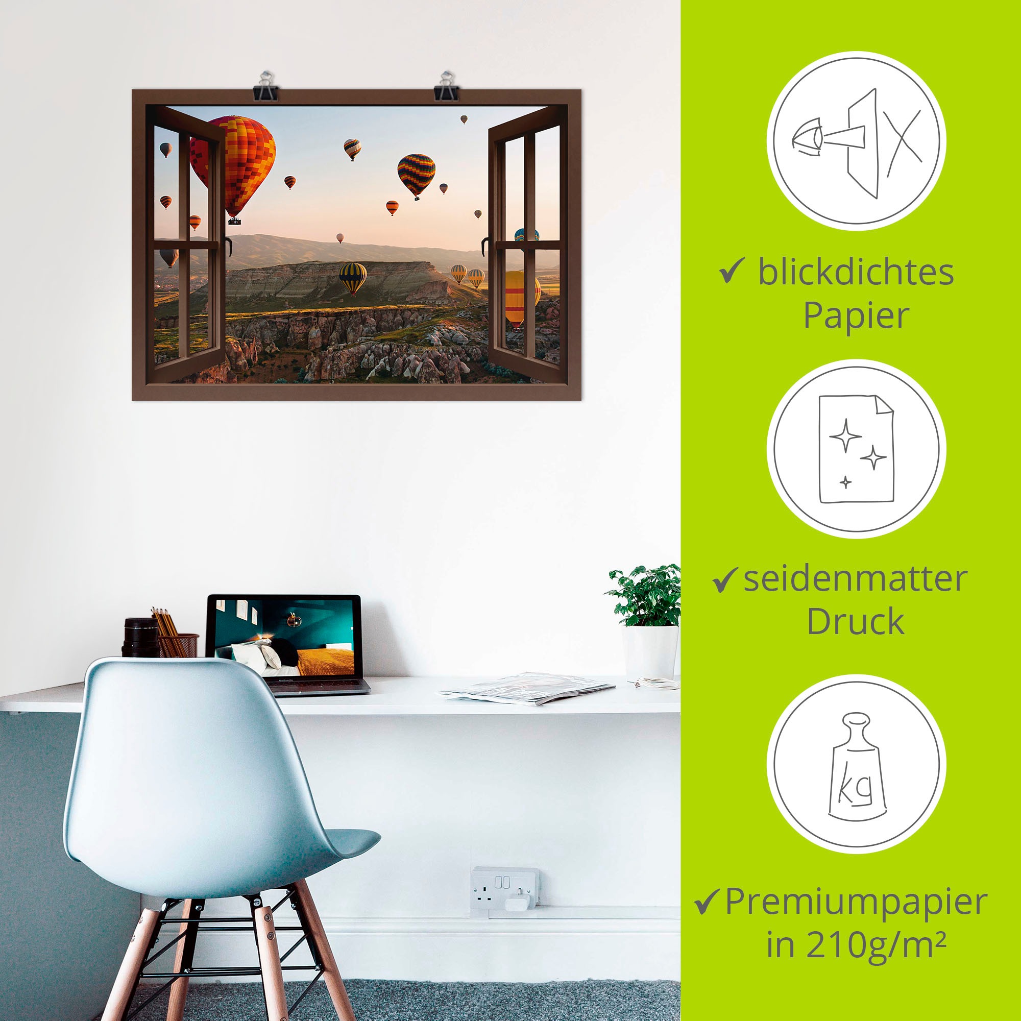 Artland Wandbild »Fensterblick Kappadokien Ballonfahrt«, Ballonfahren, (1 St.), als Leinwandbild, Poster, Wandaufkleber in verschied. Grössen
