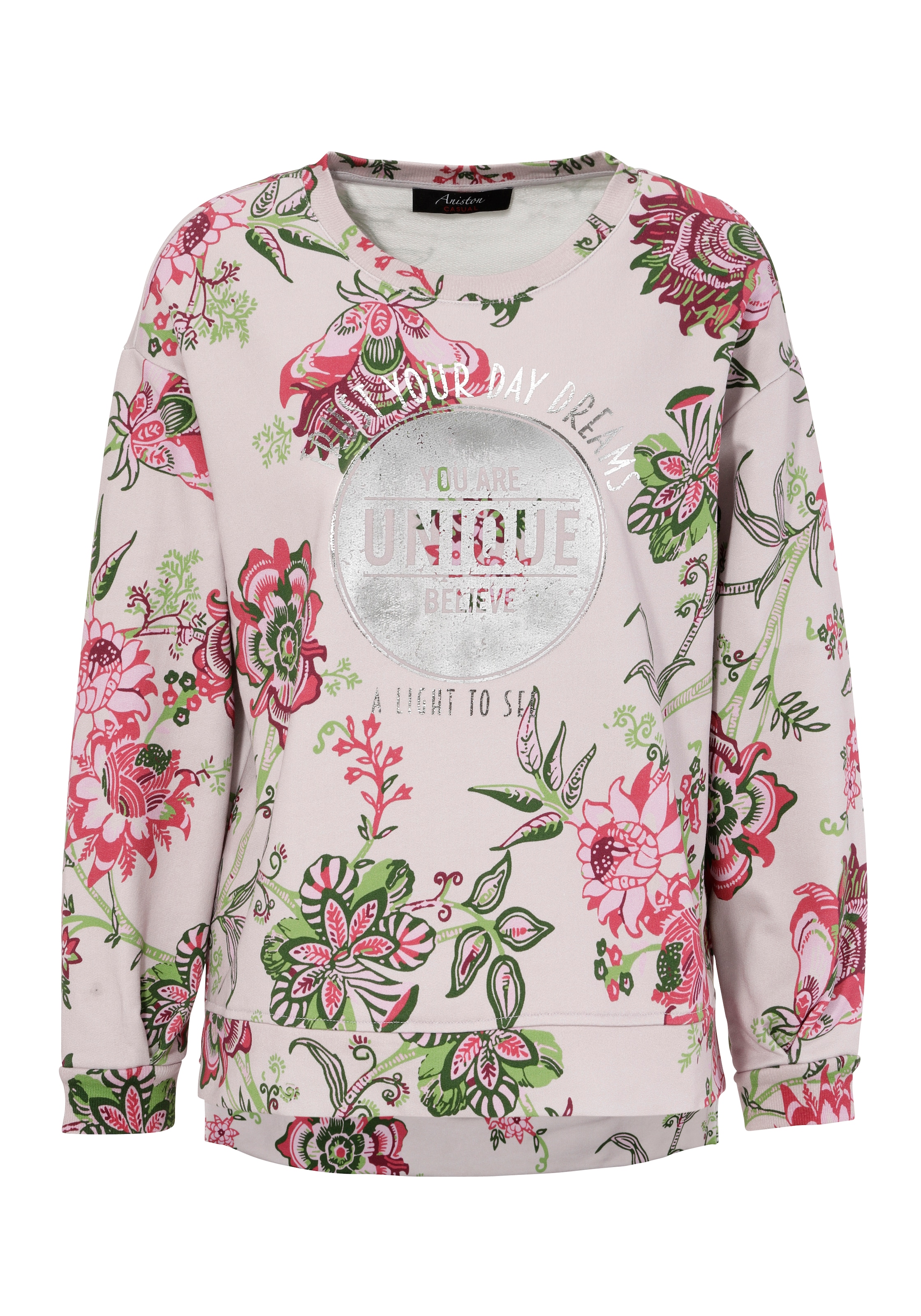 Aniston CASUAL Sweatshirt, im extravaganten Blumendruck mit Folienprint - NEUE KOLLEKTION