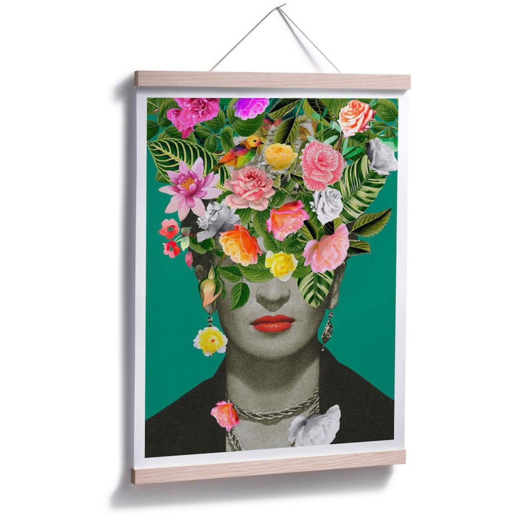 Wall-Art Poster »Frida Floral Blumenstrauss«, Schriftzug, (1 St.), Poster ohne Bilderrahmen