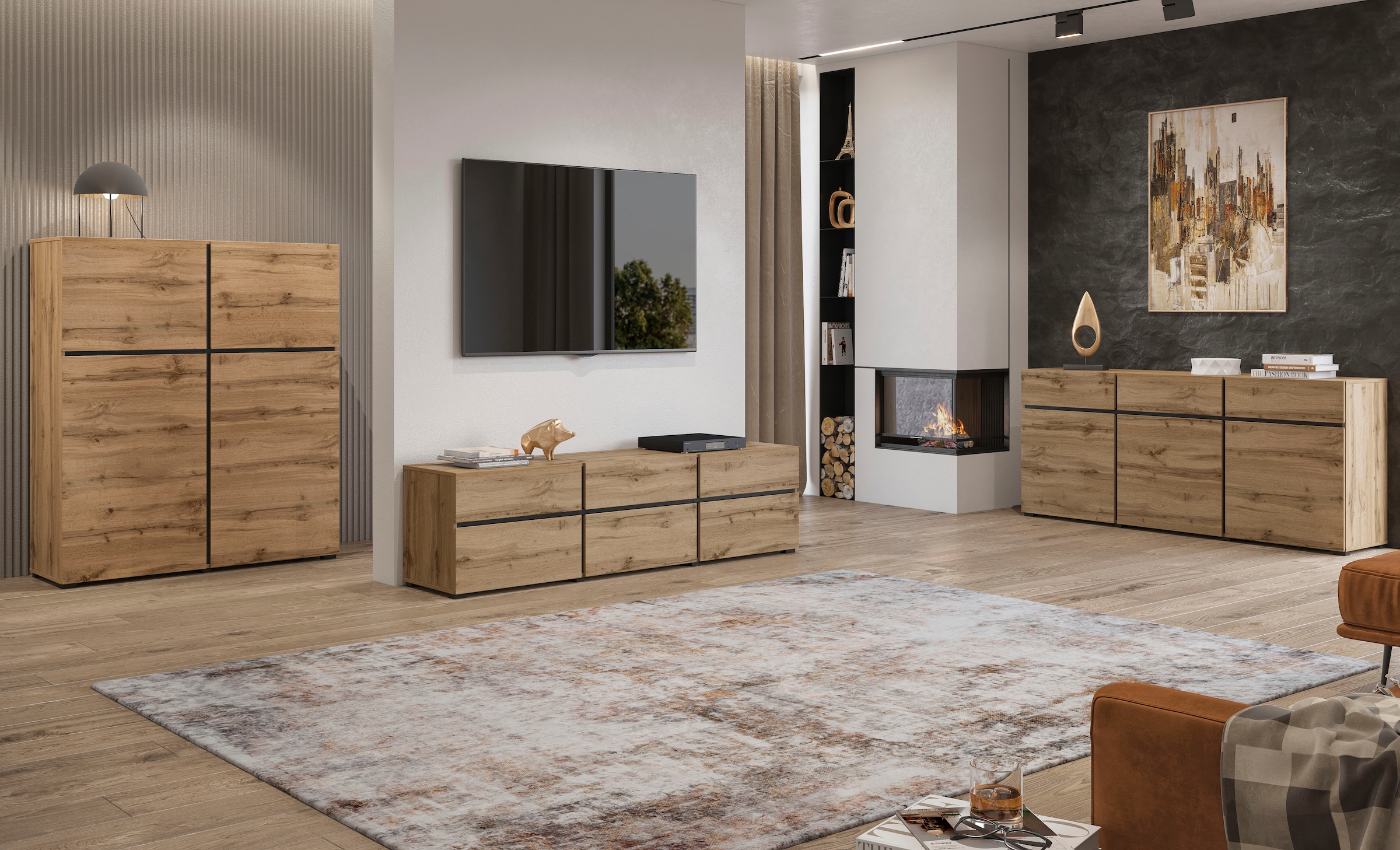 INOSIGN Highboard »Cross, moderne grifflose Hochkommode mit 4 Türen,Türkommode«, Hochschrank, Höhe 139 cm mit viel Stauraum, Einlegeböden verstellbar