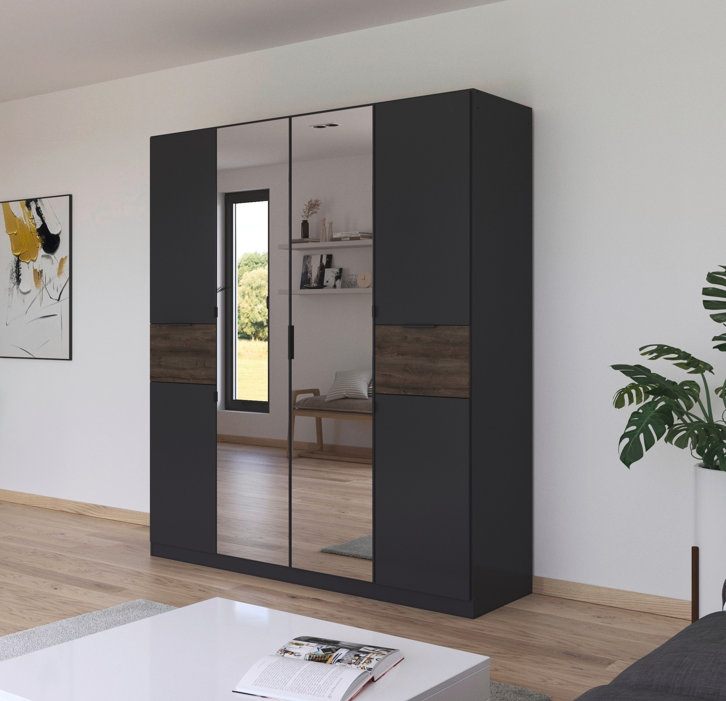 rauch Drehtürenschrank "Kleiderschrank Schrank Garderobe Wäscheschrank TICAO" Schubladen in der Höhe variabel positionierbar, mit 2 geräumigen Schubladen, viel Stauraum MADE IN GERMANY