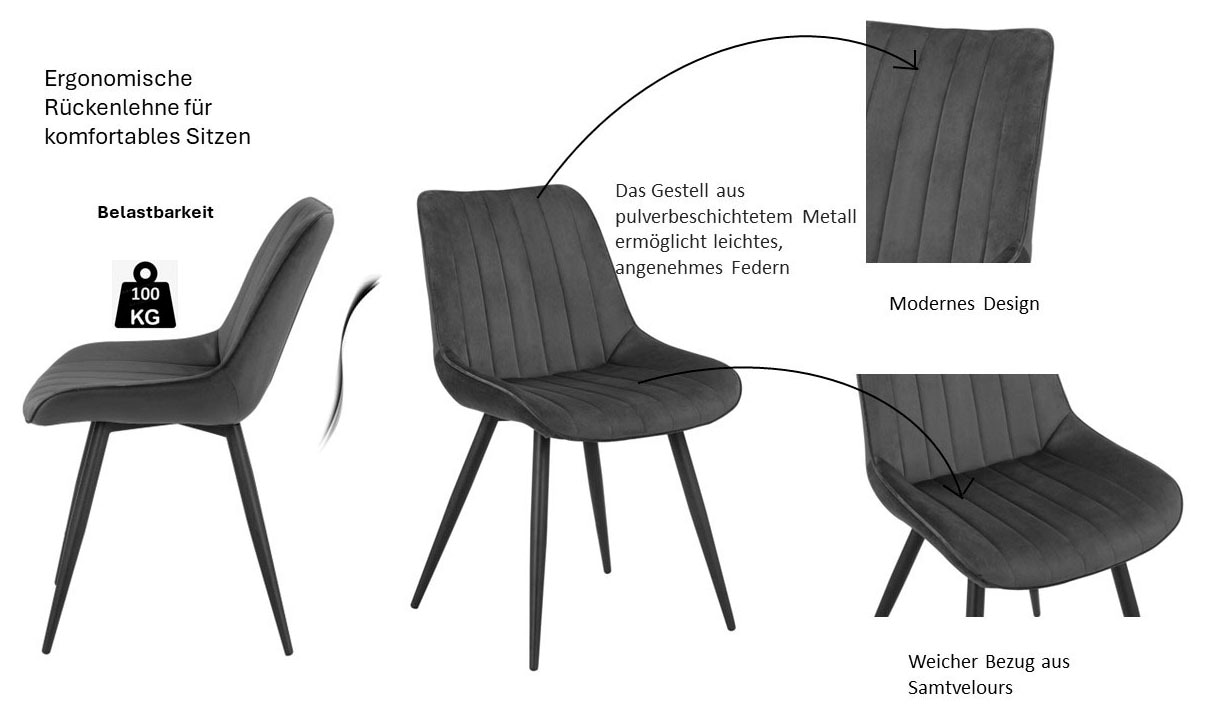 INOSIGN Esszimmerstuhl »Fairview, TOPSELLER!, OTTOs Choice«, (Set), 4 St., Samtvelours, Polsterstuhl mit weichem Samtveloursbezug, Metallgestell