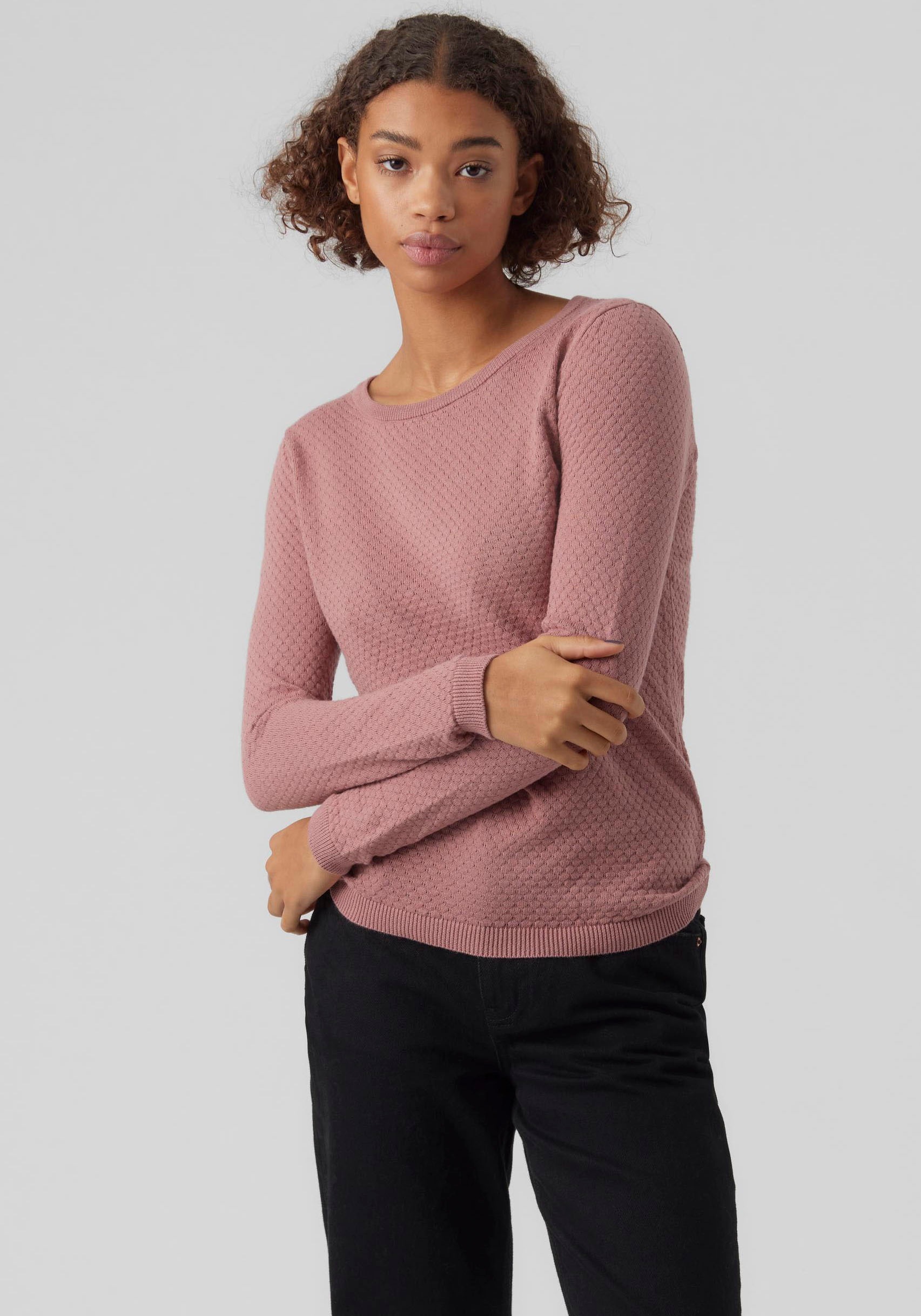 Vero Moda Rundhalspullover »VMCARE STRUCTURE LS O-NECK BLOU NOOS« mit Strukturmuster