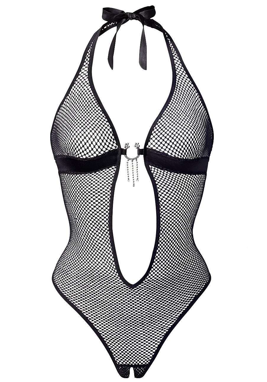 petite fleur goldfarben Neckholder-Body, aus Netzmaterial, sexy Dessous, Reizwäsche