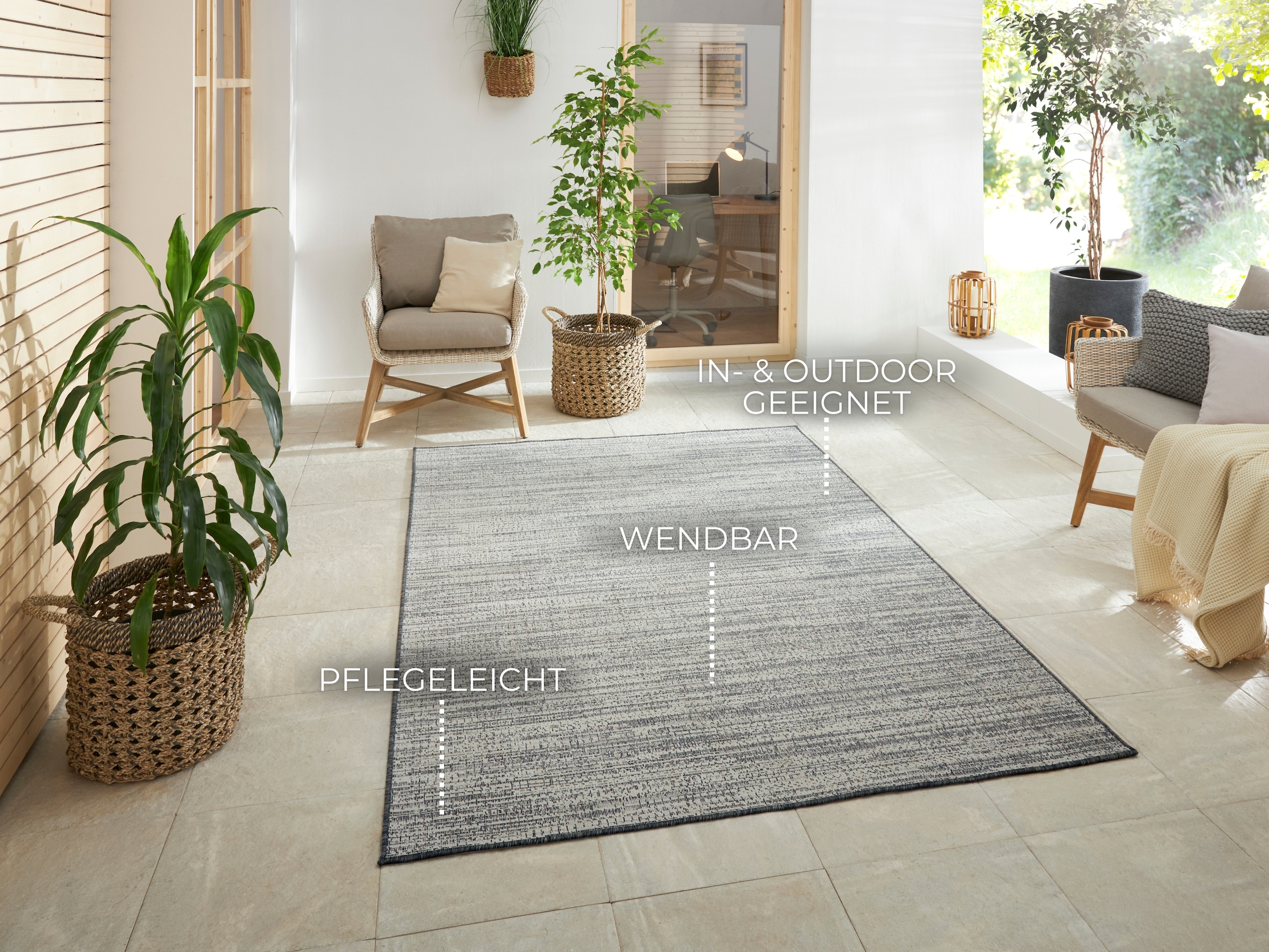 ELLE DECORATION Teppich »Mèlange Wendeteppich«, rechteckig, 5 mm Höhe, Flachgewebe, In-& Outdoor, Modern, beidseitig, Balkon, Wohnzimmer