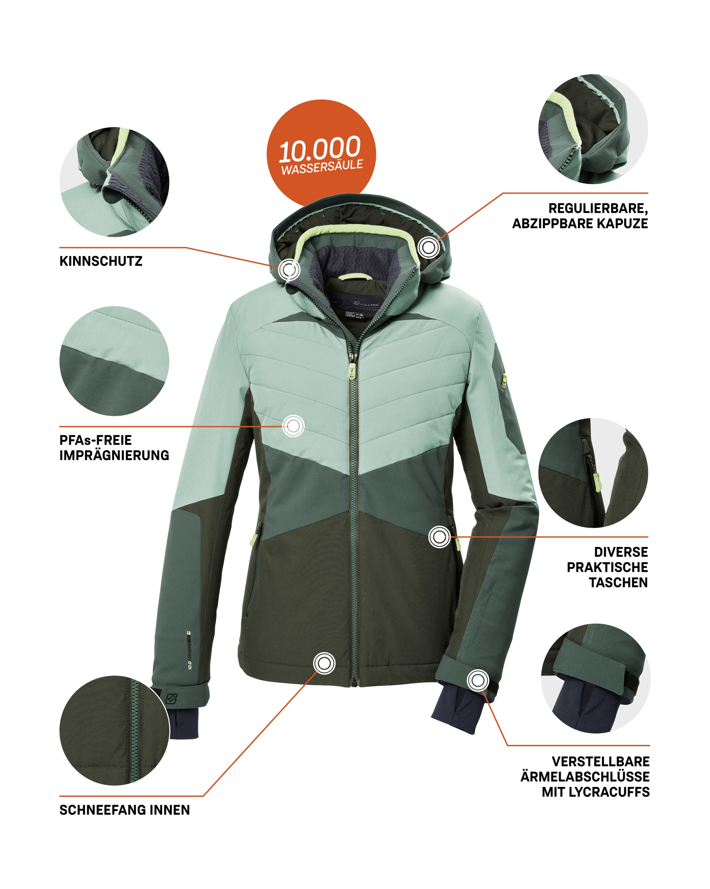 Killtec Skijacke »KSW 34 WMN SKI JCKT«, Atmungsaktive, winddichte Damenjacke mit 10.000 mm Wassersäule