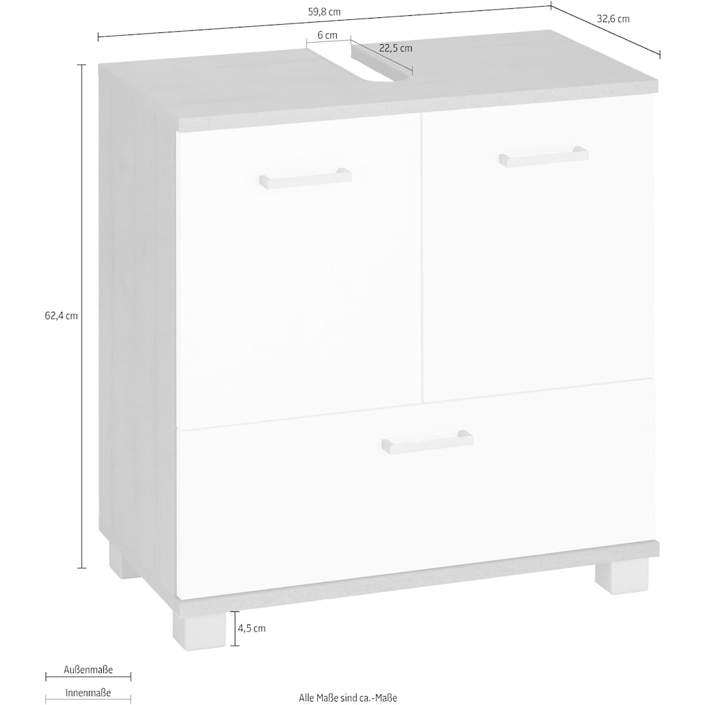 Schildmeyer Waschbeckenunterschrank »Mobes«, Breite 60 cm, Badschrank Badezimmerschrank WBU Unterschrank