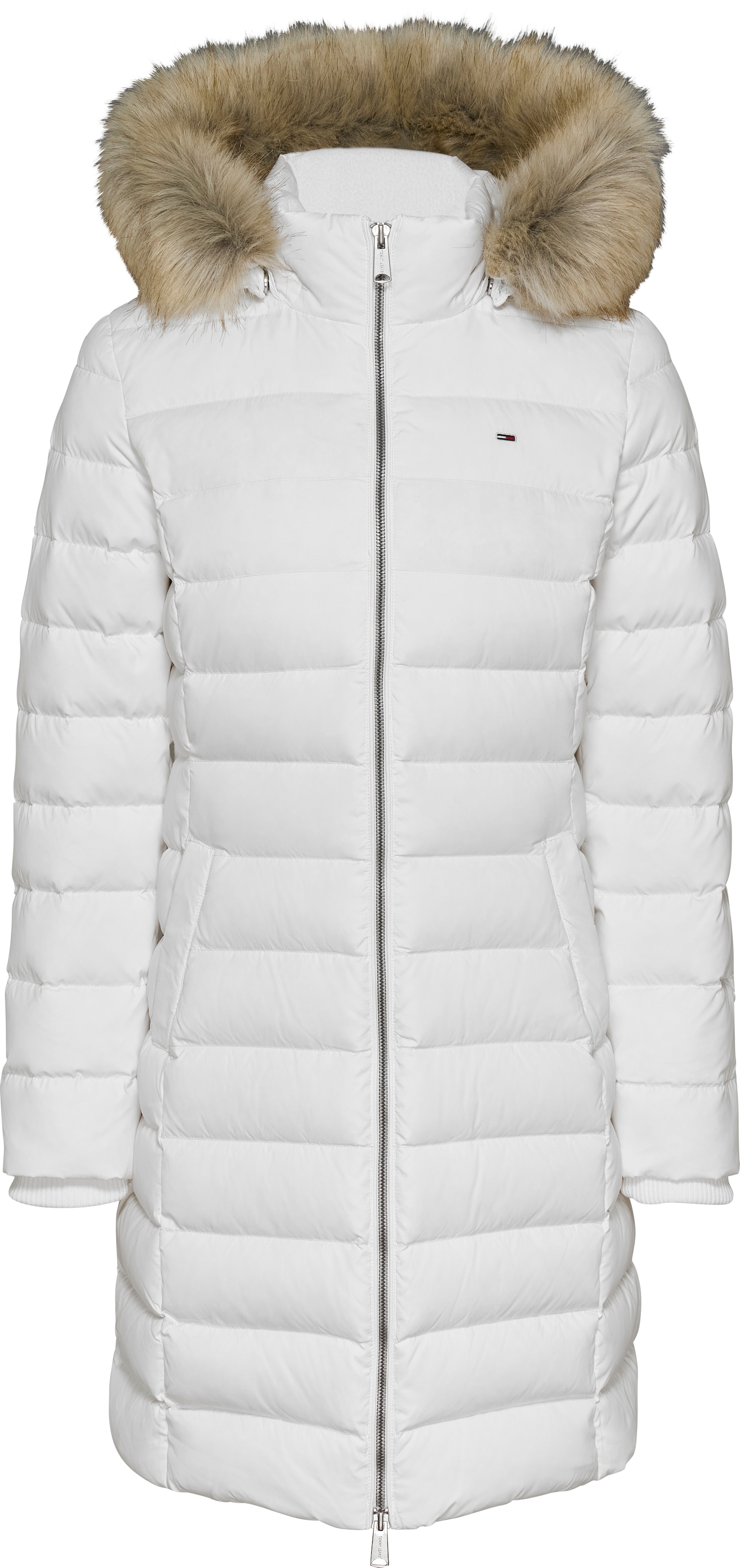 Tommy Jeans Steppmantel »TJW ESSENTIAL HOODED DOWN COAT«, mit Fellimitat, Logostickerei