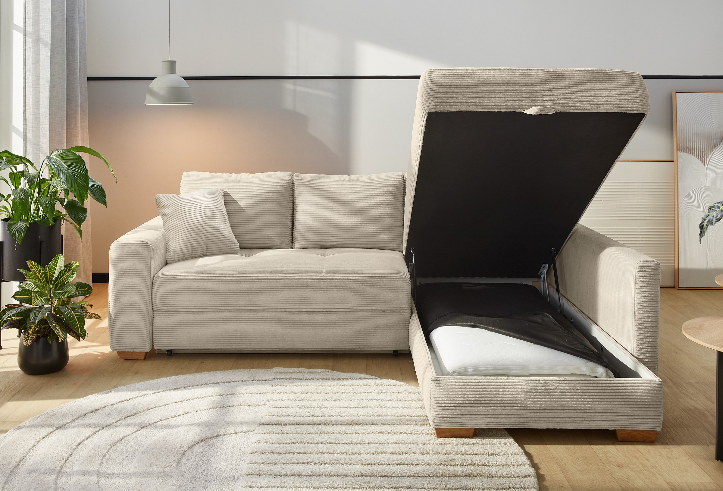 Jockenhöfer Gruppe Ecksofa "Sunset L-Form, B: 257 cm, Liegefl. 160x223 cm Dauerschlafsofa" Tonnentaschen-Federkern, Kaltschaumtopper, Bettkasten & Zierkissen