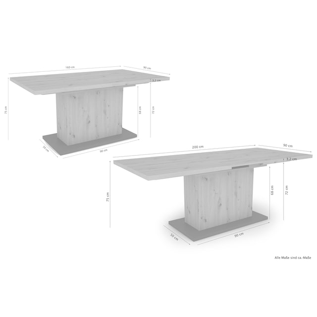 Homexperts 160-200 (Set, Jelmoli-Versand Auszugsfunktion, 4 »Aiko«, 5 cm Esstisch | bestellen mit Breite online tlg., Essgruppe Stühlen), Tisch mit