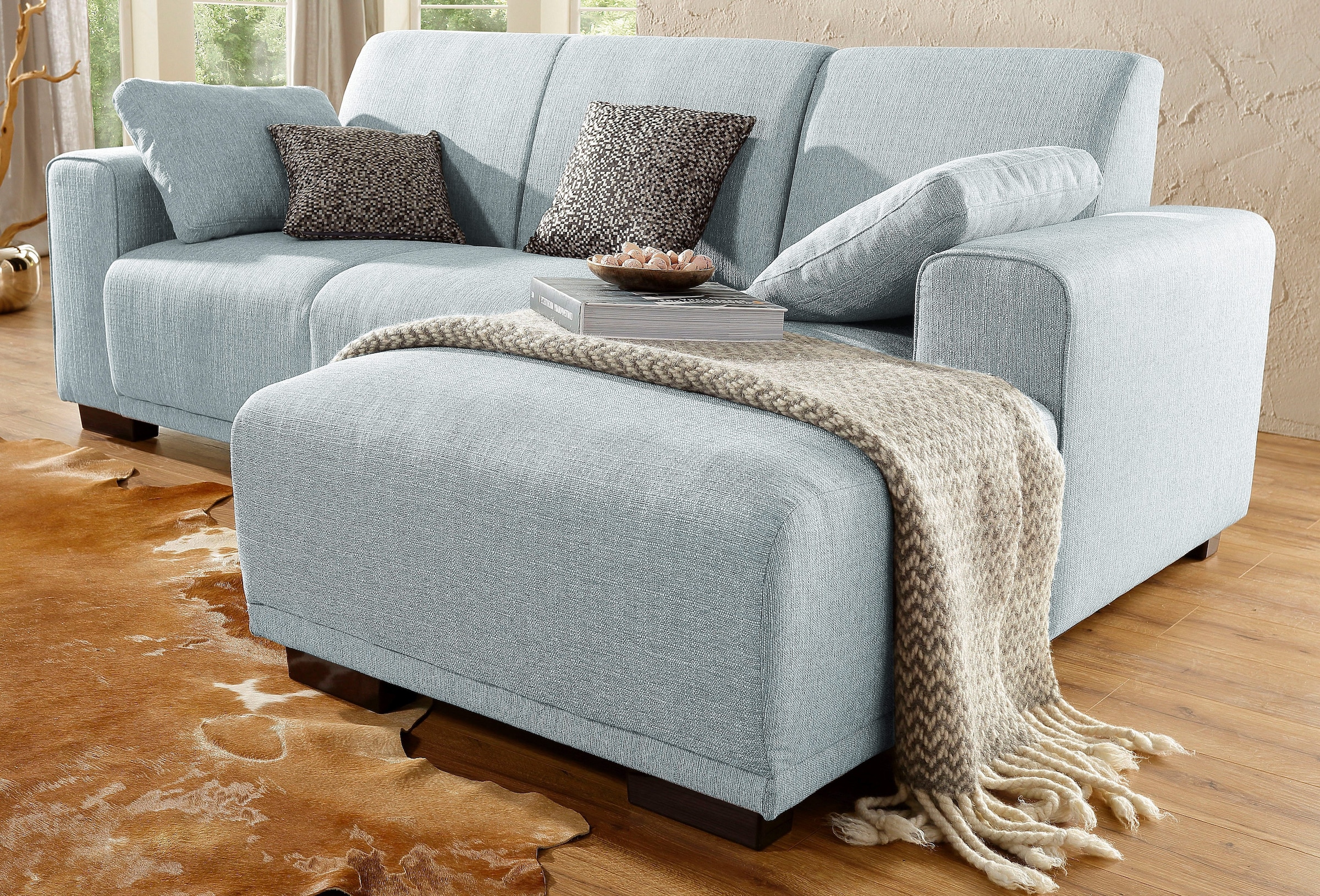 Home affaire Ecksofa »BORNHOLM L-Form mit Recamiere, Masse B/T/H: 234/162/85 cm«, Recamiere links oder rechts bestellbar, Wellenfederung, inkl. 2 Kissen