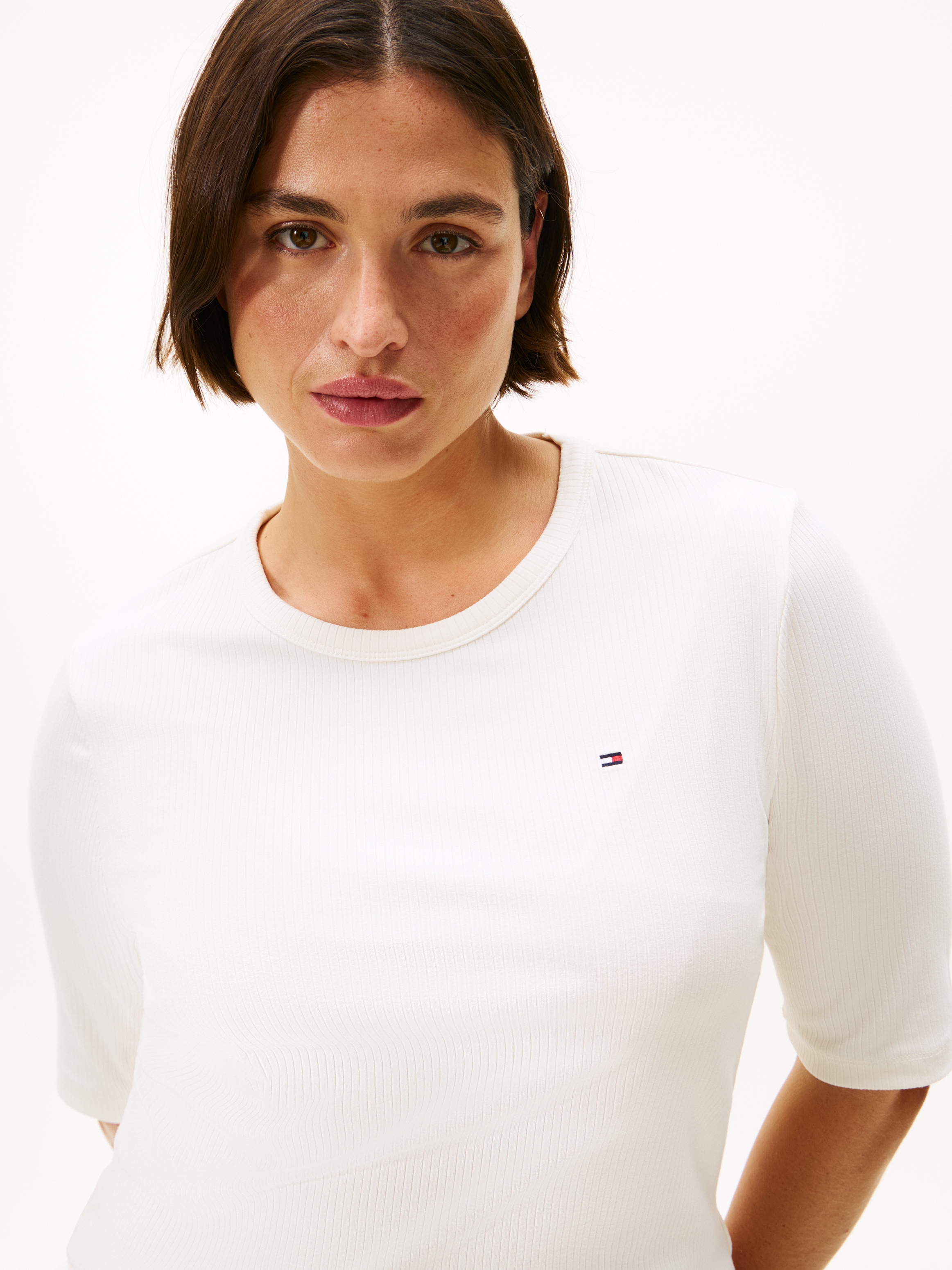Tommy Hilfiger Curve Kurzarmshirt »CRV SLIM 5X2 RIB C-NK 1/2 SLV«, in grossen Grössen, in gerippter Struktur