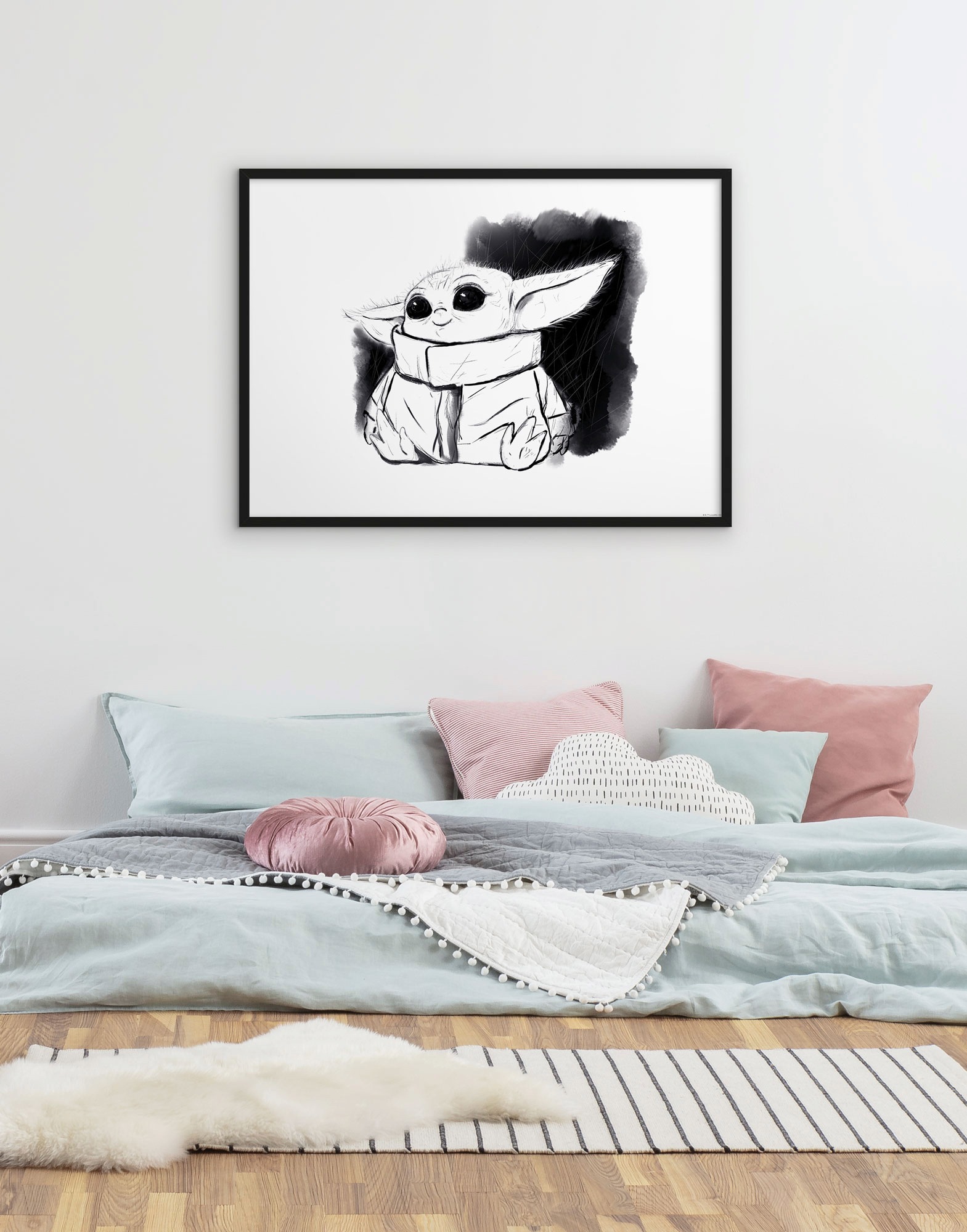 Komar Bild "Mandalorian The Child Sweet Black White" Disney  Star Wars 1 Stk. tlg. Wandbild zur Dekoration im Kinderzimmer - ohne Rahmen