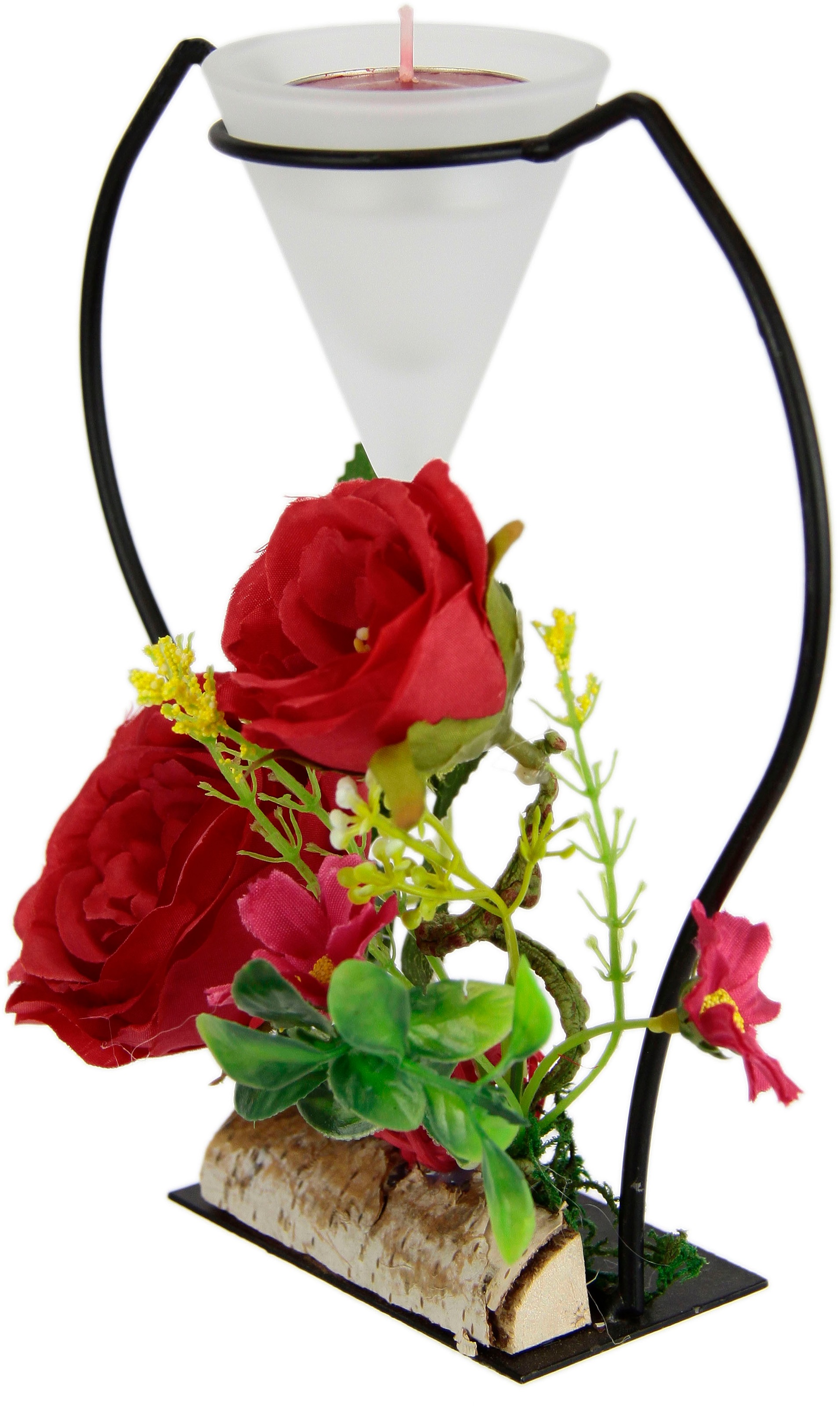 I.GE.A. Teelichthalter "Rose" Metall Glaseinsatz Teelichtkerze Kunstblumen Kerzenständer Advent 3D