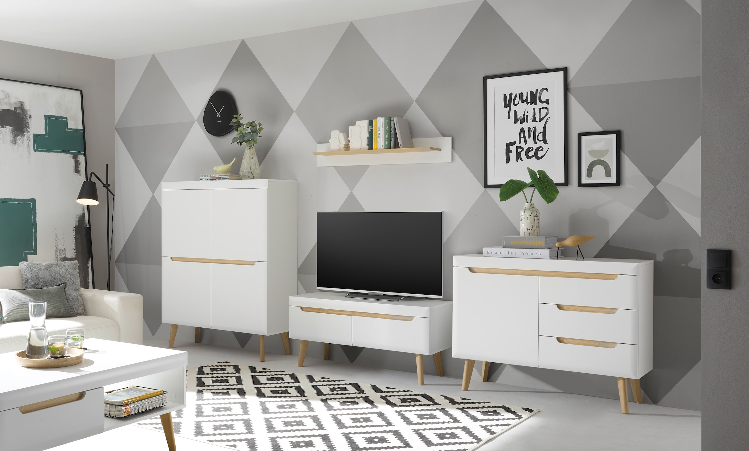 INOSIGN Wohnwand »Torge, Anbauwand, Schrankwand, Mediawand, Wohnzimmer-Set«, (4 St.), enthält Lowboard, Sideboard, Highboard + Wandboard, 361 cm breit