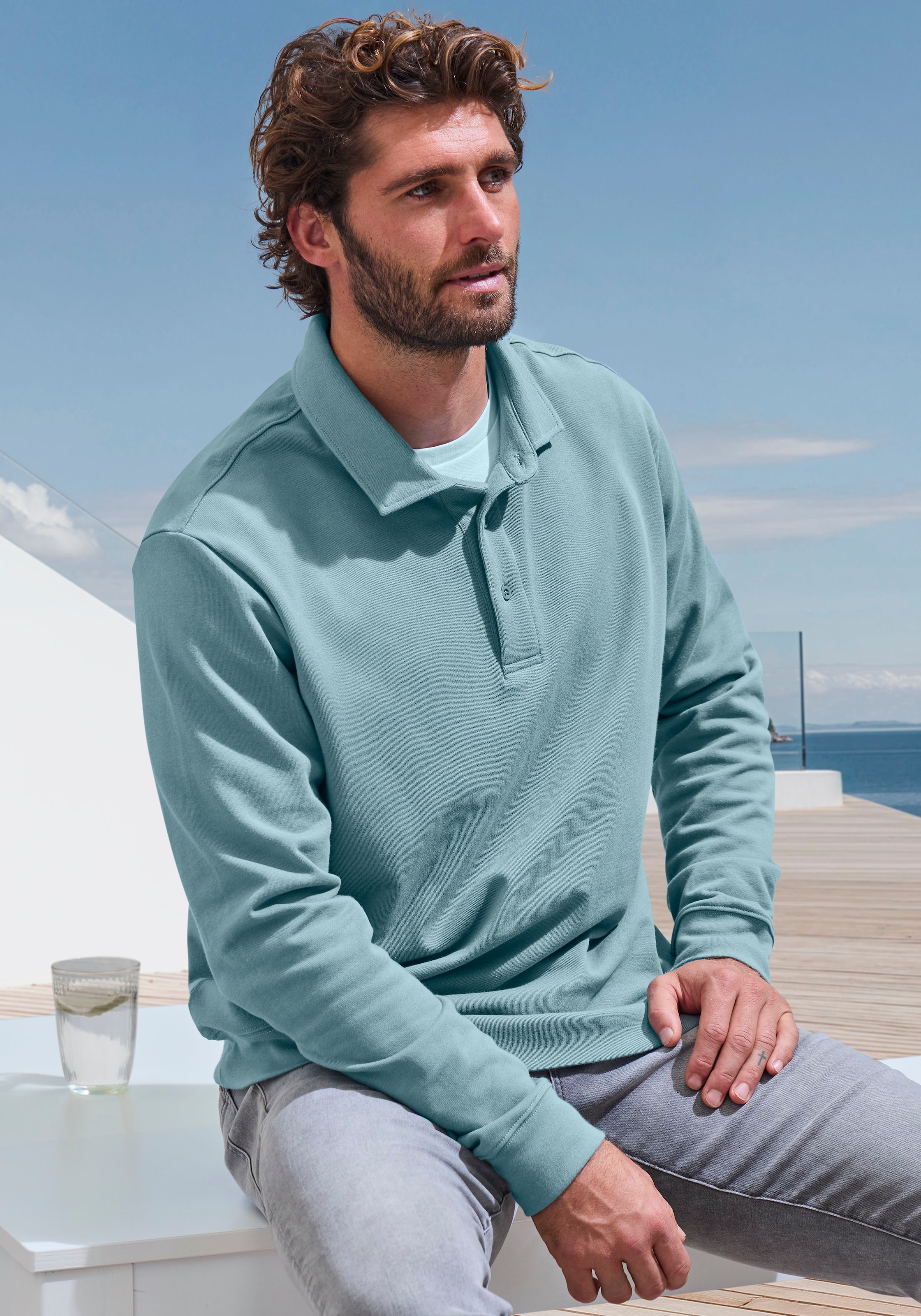 John Devin Sweatshirt, Langarm, Sweatshirt mit Polokragen, Baumwolle