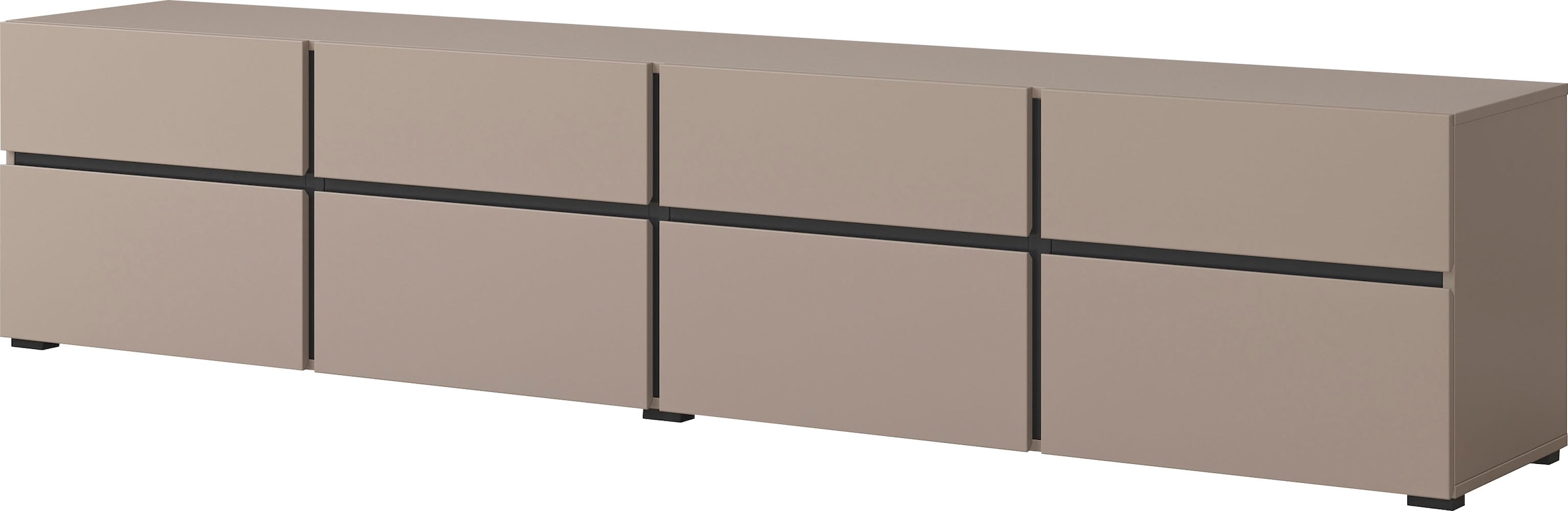 INOSIGN Lowboard »Cross, moderne grifflose TV-Kommode,4 Klappen/4 Schubkästen«, Breite 225 cm, TV-Schrank mit viel Stauraum, TV-Board