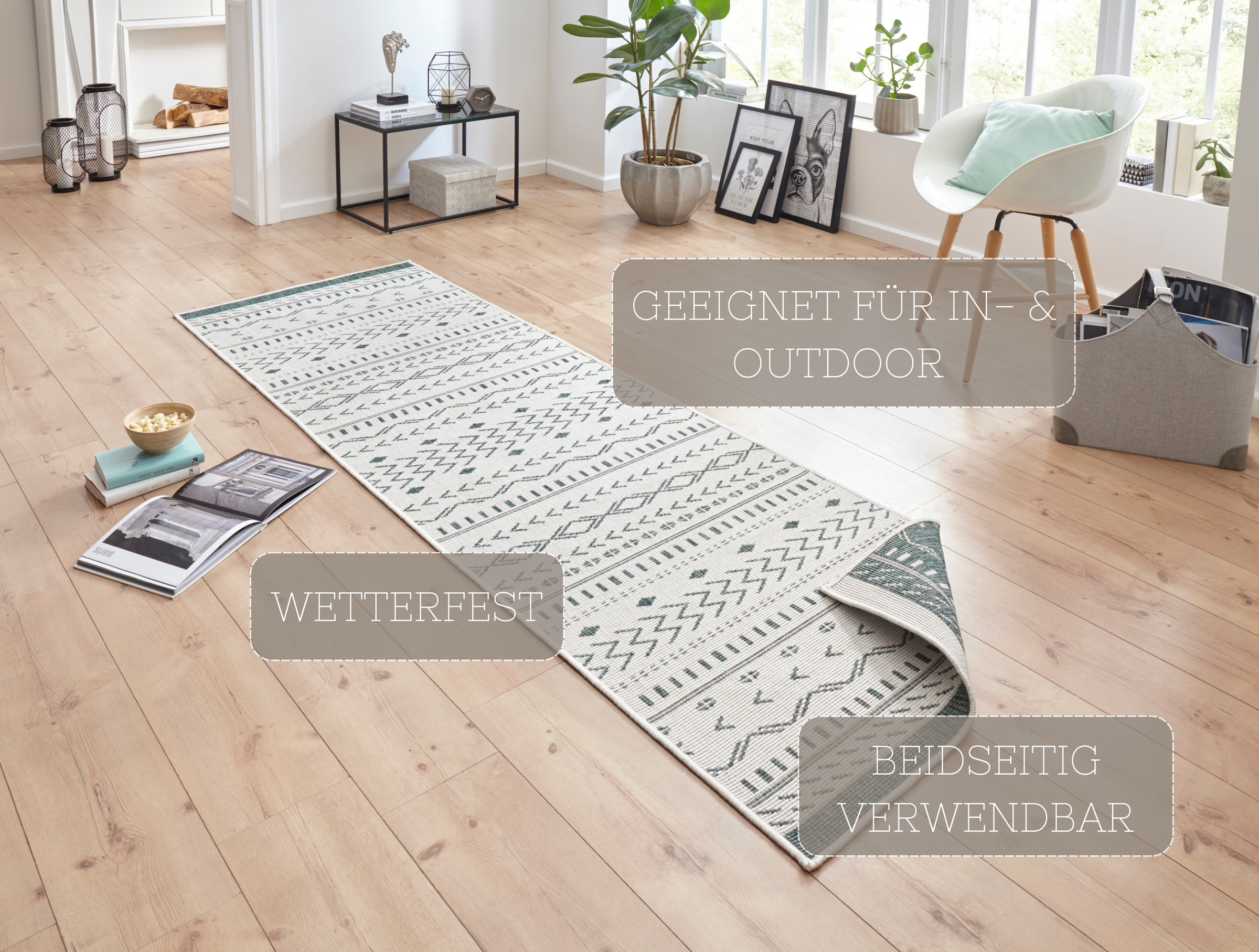 HANSE Home Teppich »Kuba Wendeteppich«, rechteckig, 5 mm Höhe, In-& Outdoor, Wetterfest, Balkon, Läufer, Wohnzimmer, Wasserfest