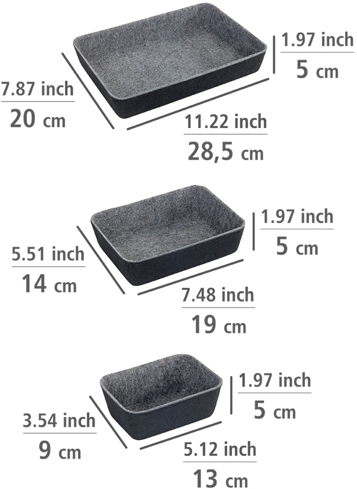 WENKO Organizer, (Set, 7 St.), Aufbewahrungsboxen für Schubladen, 3 Grössen, recycelter Polyesterfilz